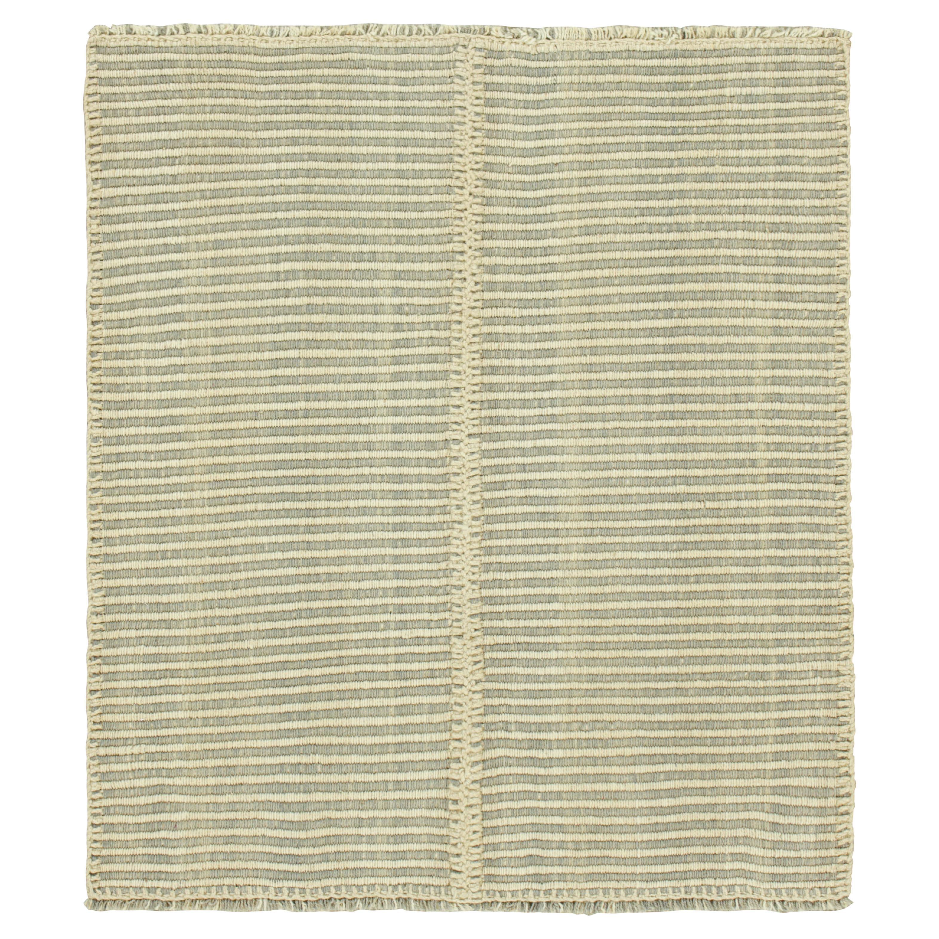 Rug & Kilim’s Contemporary Kilim with Textural Cream White and Gray Stripes