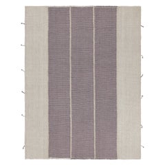 Rug & Kilim’s Contemporary Kilim with Textural Purple and Cream White Stripes