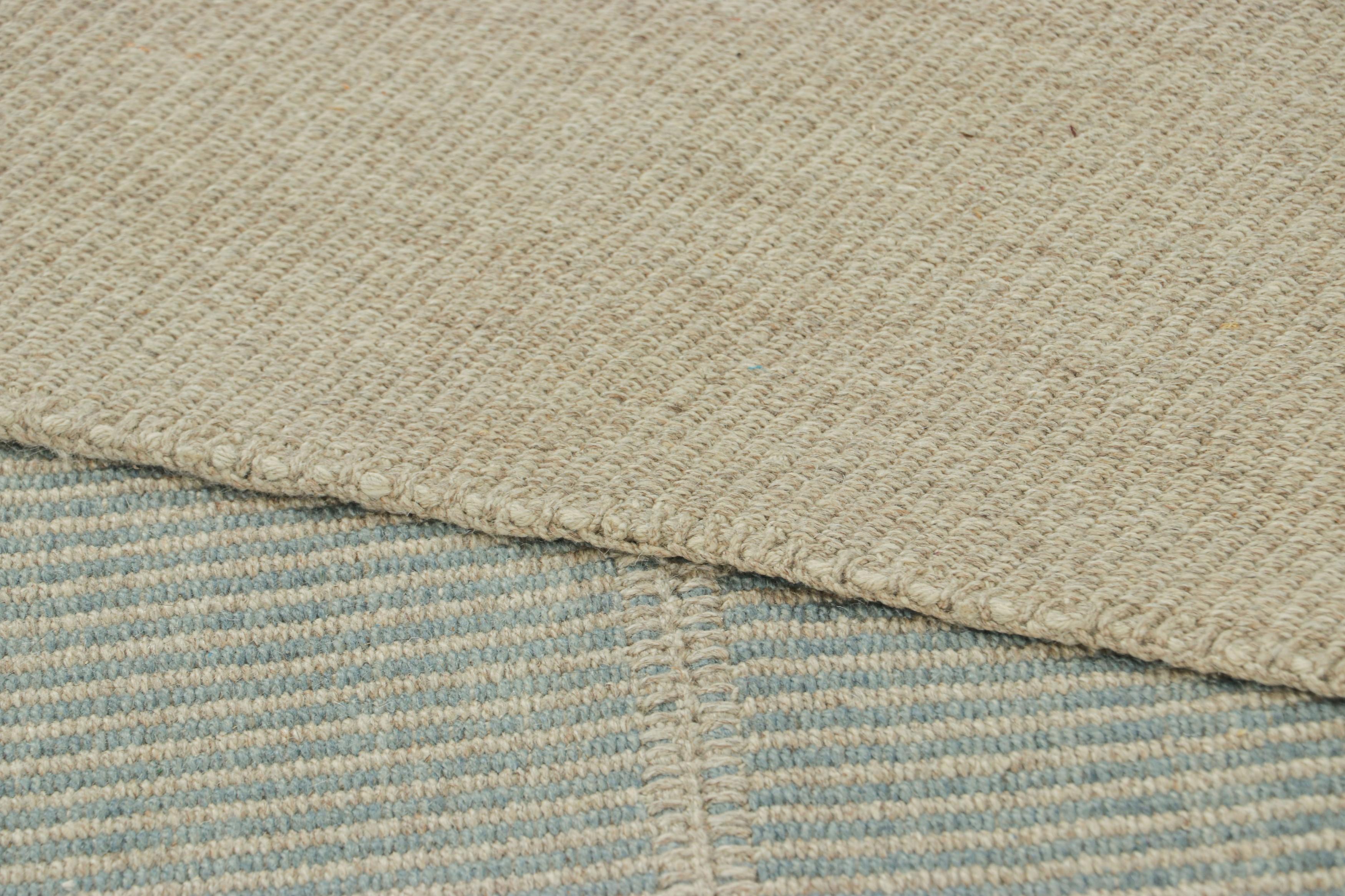 Rug & Kilim’s Contemporary Kilim with Textural Sky Blue and Cream Stripes For Sale 1