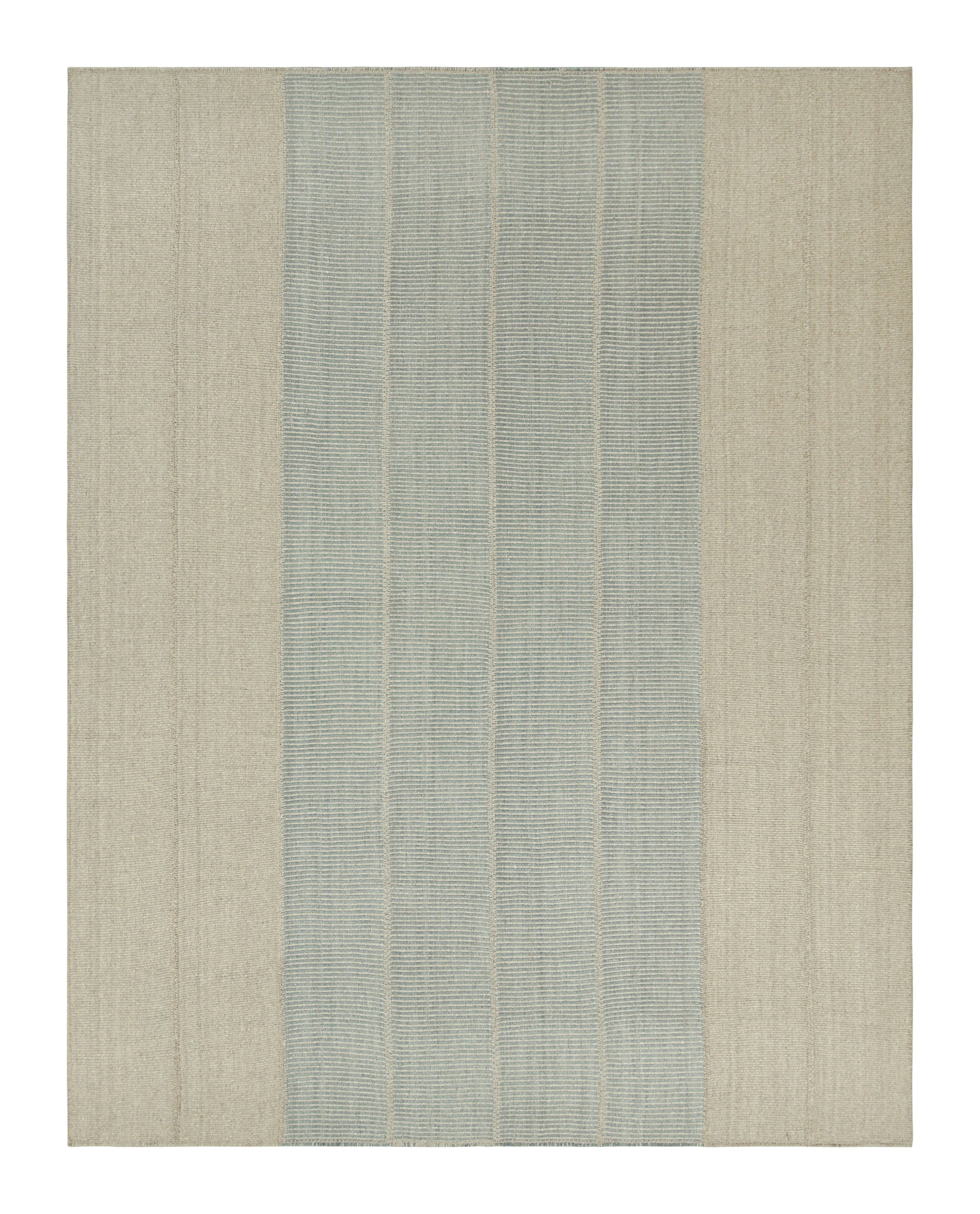 Rug & Kilim’s Contemporary Kilim with Textural Sky Blue and Cream Stripes