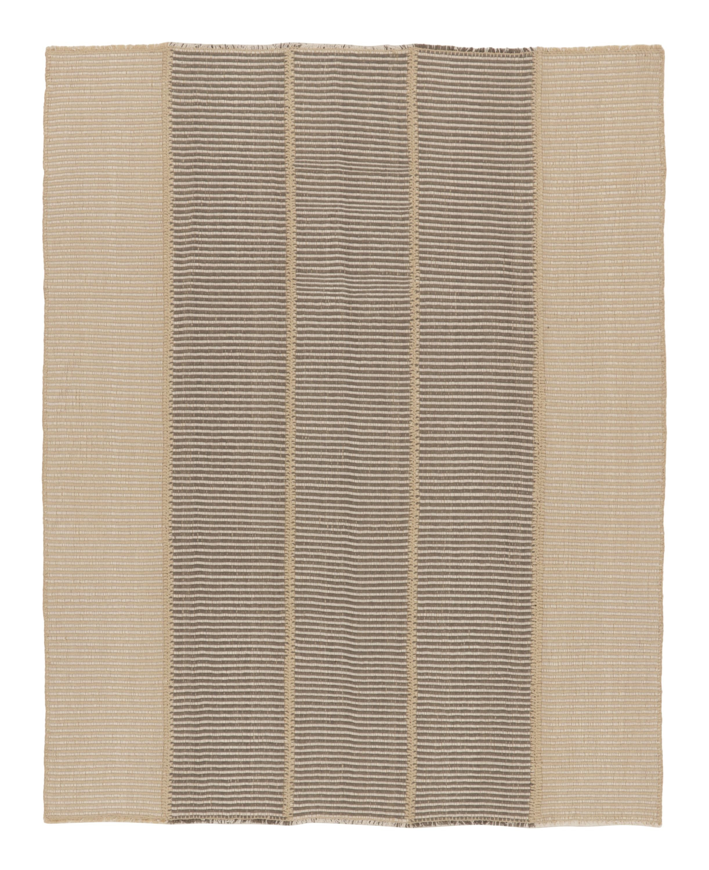 Pre-owned Rug & Kilim 's Contemporary Kilim With Textural Stripe Design In Beige & Gray