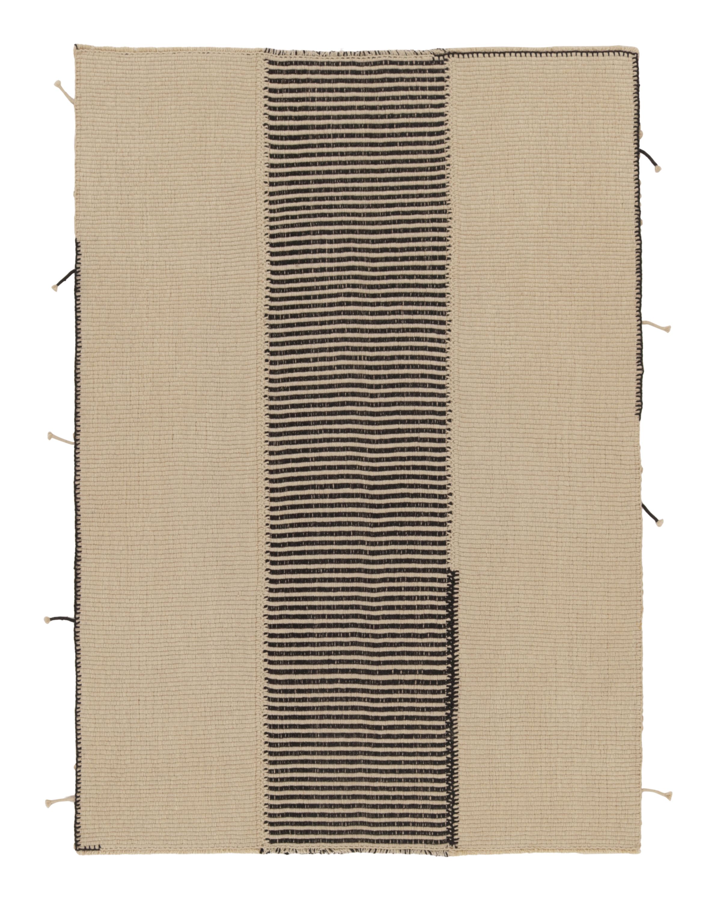 Pre-owned Rug & Kilim 's Contemporary Kilim With Textural Stripes In Beige & Black Tones