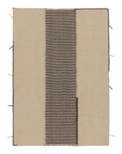 Rug & Kilim’s Contemporary Kilim with Textural Stripes in Beige & Black Tones