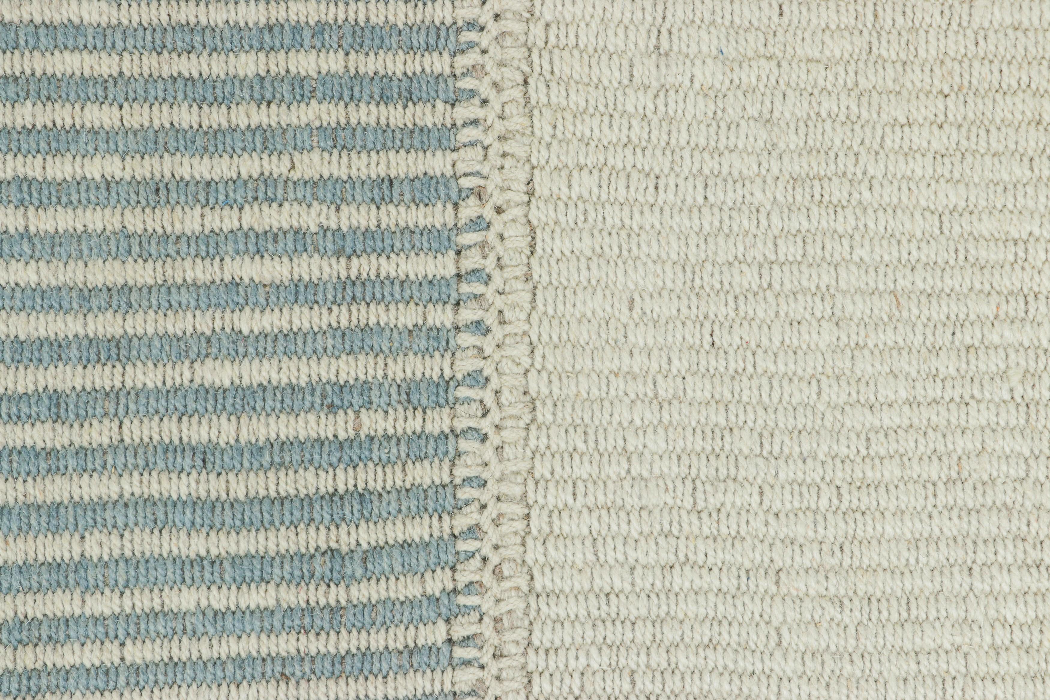 Afghan Rug & Kilim’s Contemporary Kilim with Textural Stripes in Beige, Cream and Blue For Sale