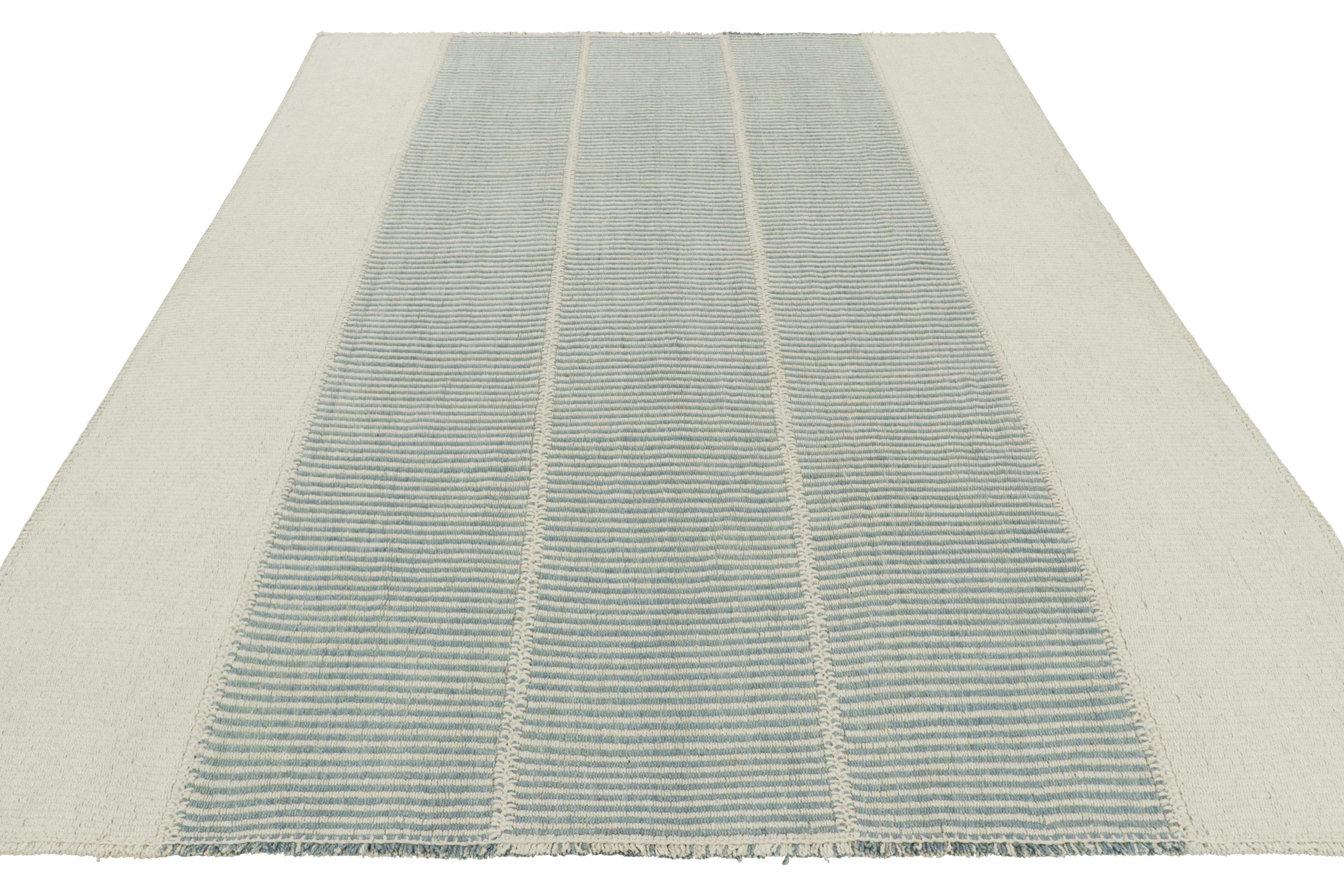 Rug & Kilim’s Contemporary Kilim with Textural Stripes in Beige, Cream and Blue In New Condition For Sale In Long Island City, NY