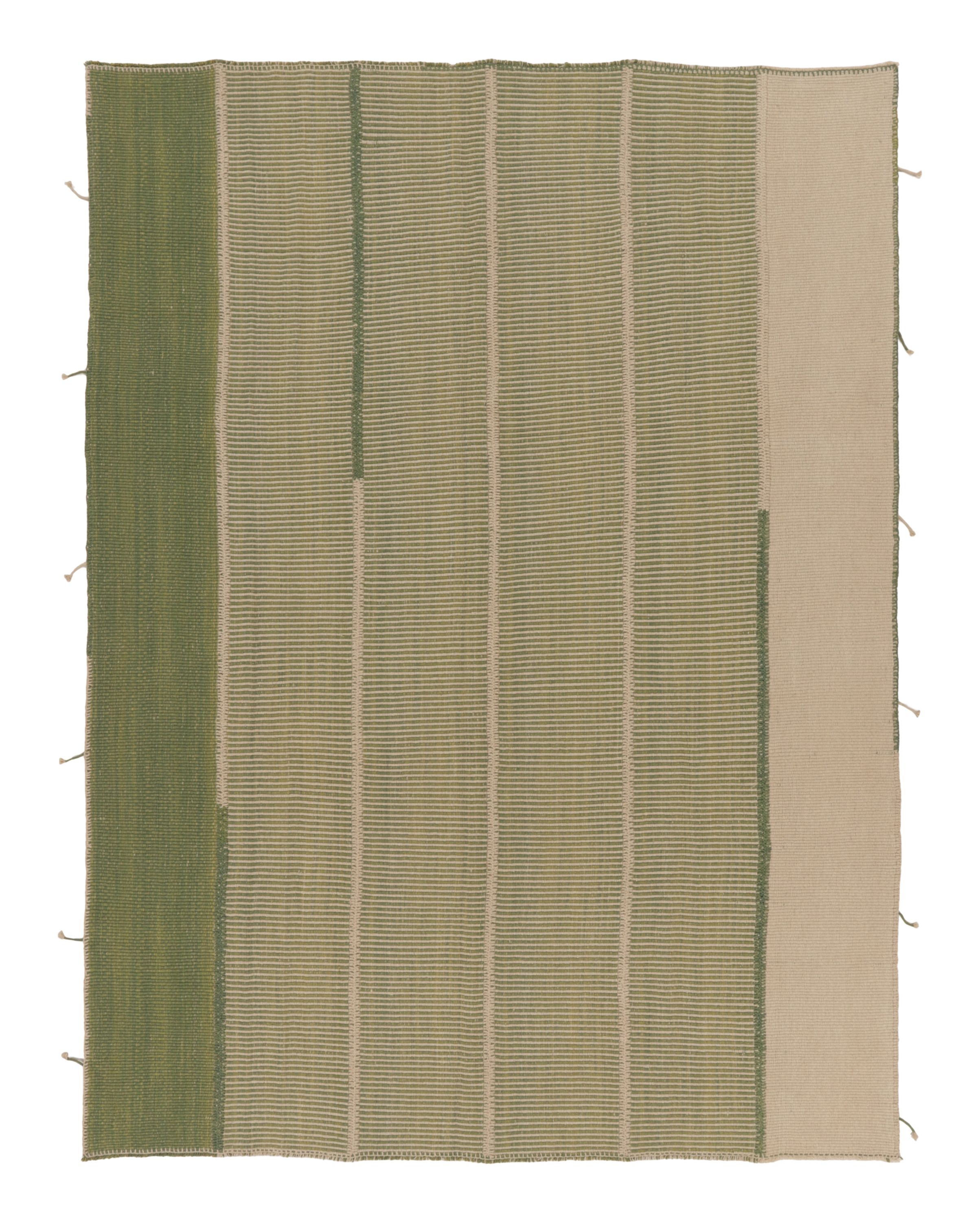 Pre-owned Rug & Kilim 's Contemporary Kilim With Textural Stripes In Beige & Green