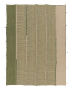 Rug & Kilim’s Contemporary Kilim with Textural Stripes in Beige & Green