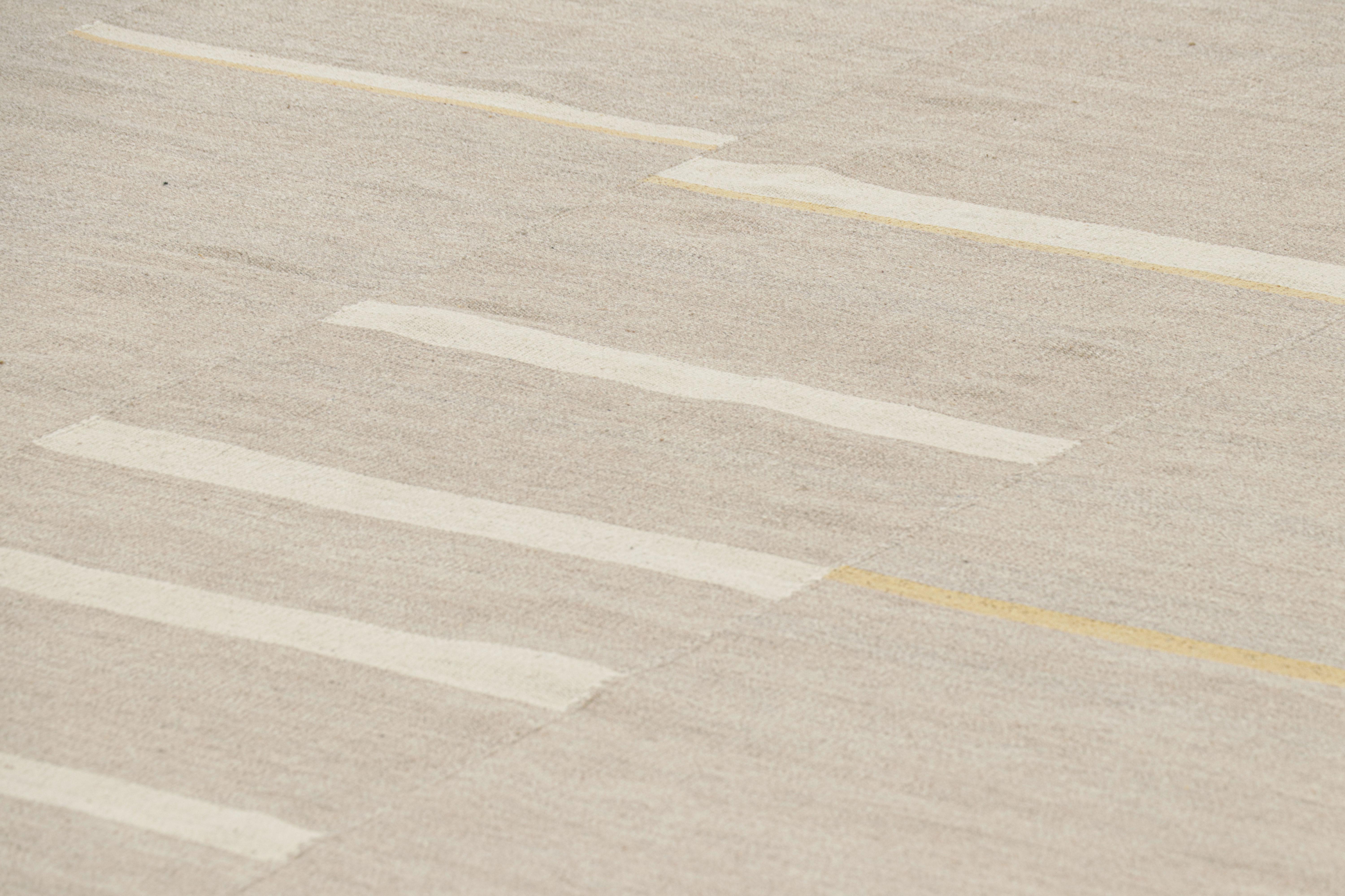 Handwoven in wool, this 9x12 contemporary Kilim is from an exciting new custom-capable flatweave collection by Rug & Kilim.

On the Design:

“Rez Kilim” represents a contemporary homage to Turkish and Persian panel-weaving styles in a textural