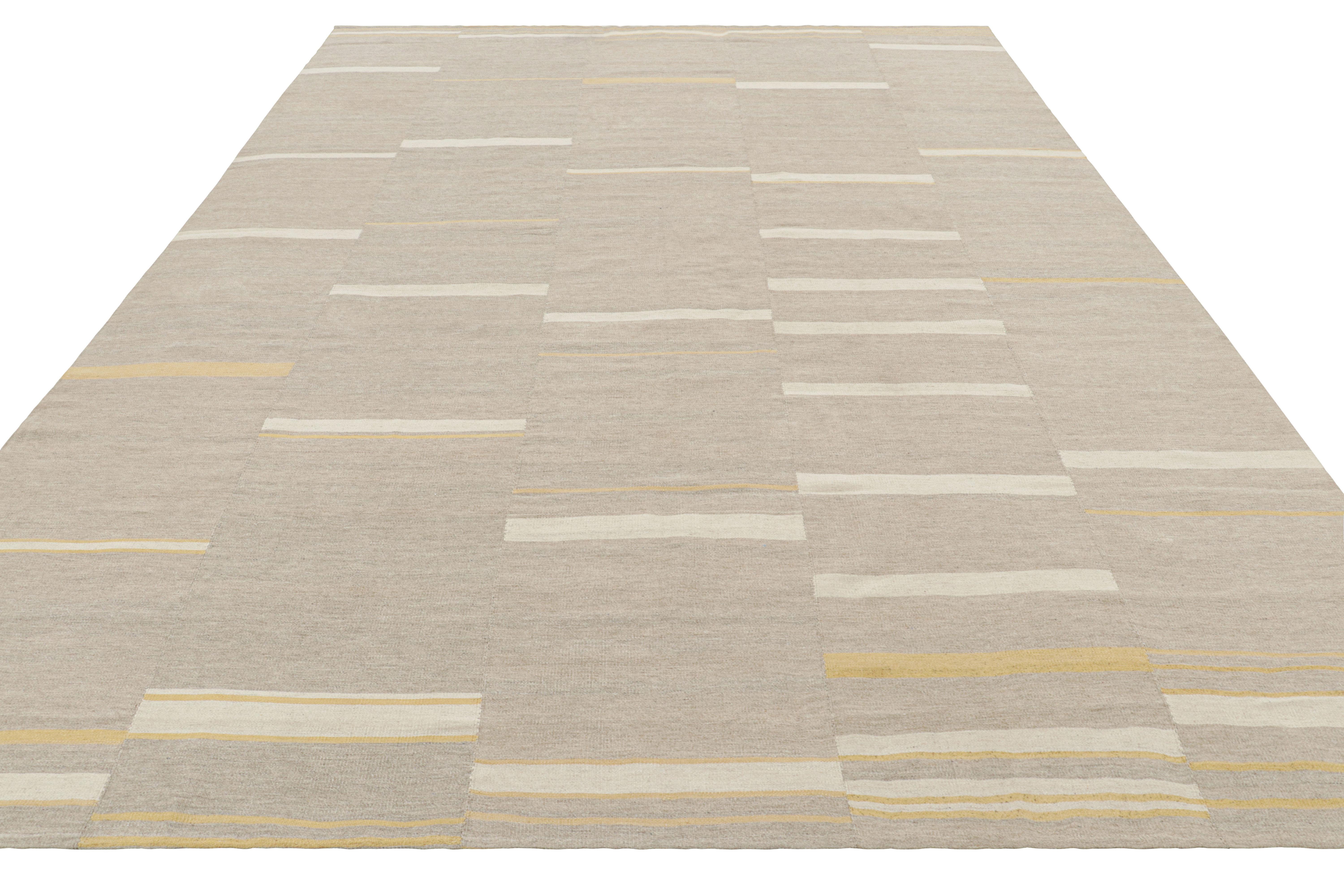 Rug & Kilim’s Contemporary Kilim with Textural Taupe, Cream and Gold Stripes In New Condition For Sale In Long Island City, NY