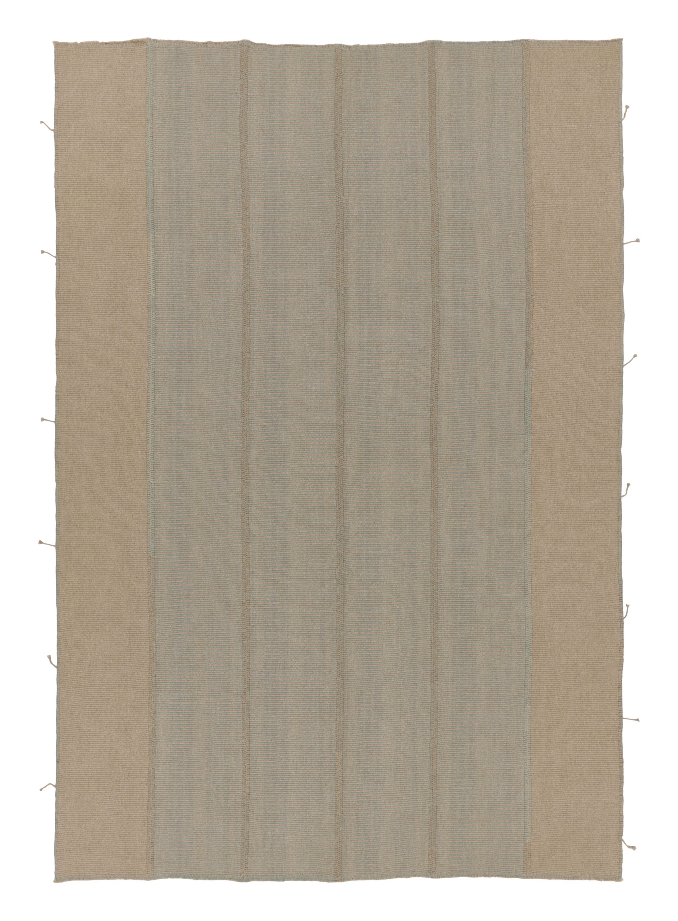 Pre-owned Rug & Kilim 's Contemporary Kilim With Tonal Brown And Ice Blue Stripes