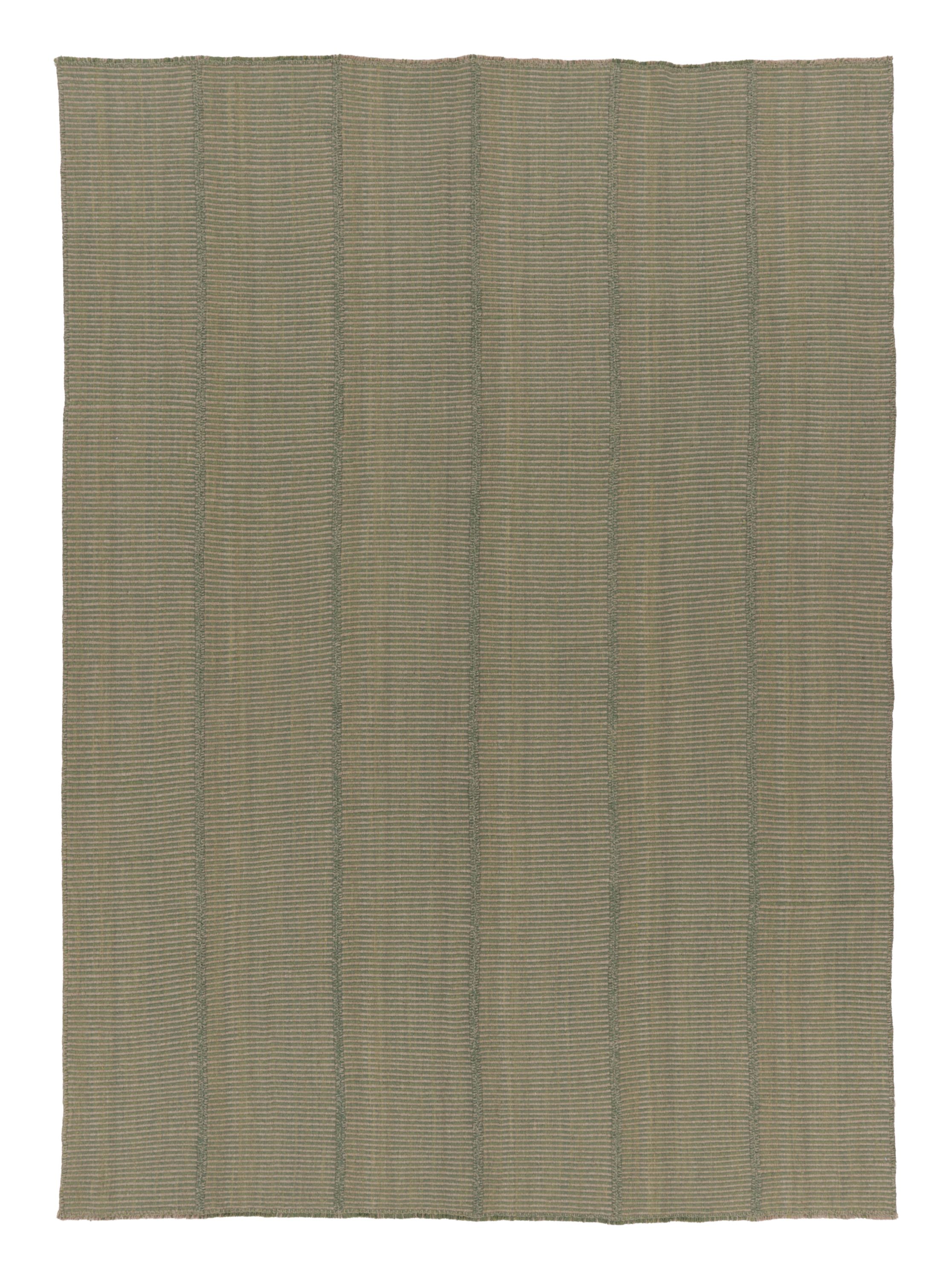 Pre-owned Rug & Kilim 's Contemporary Kilim With Tonal Green Stripes