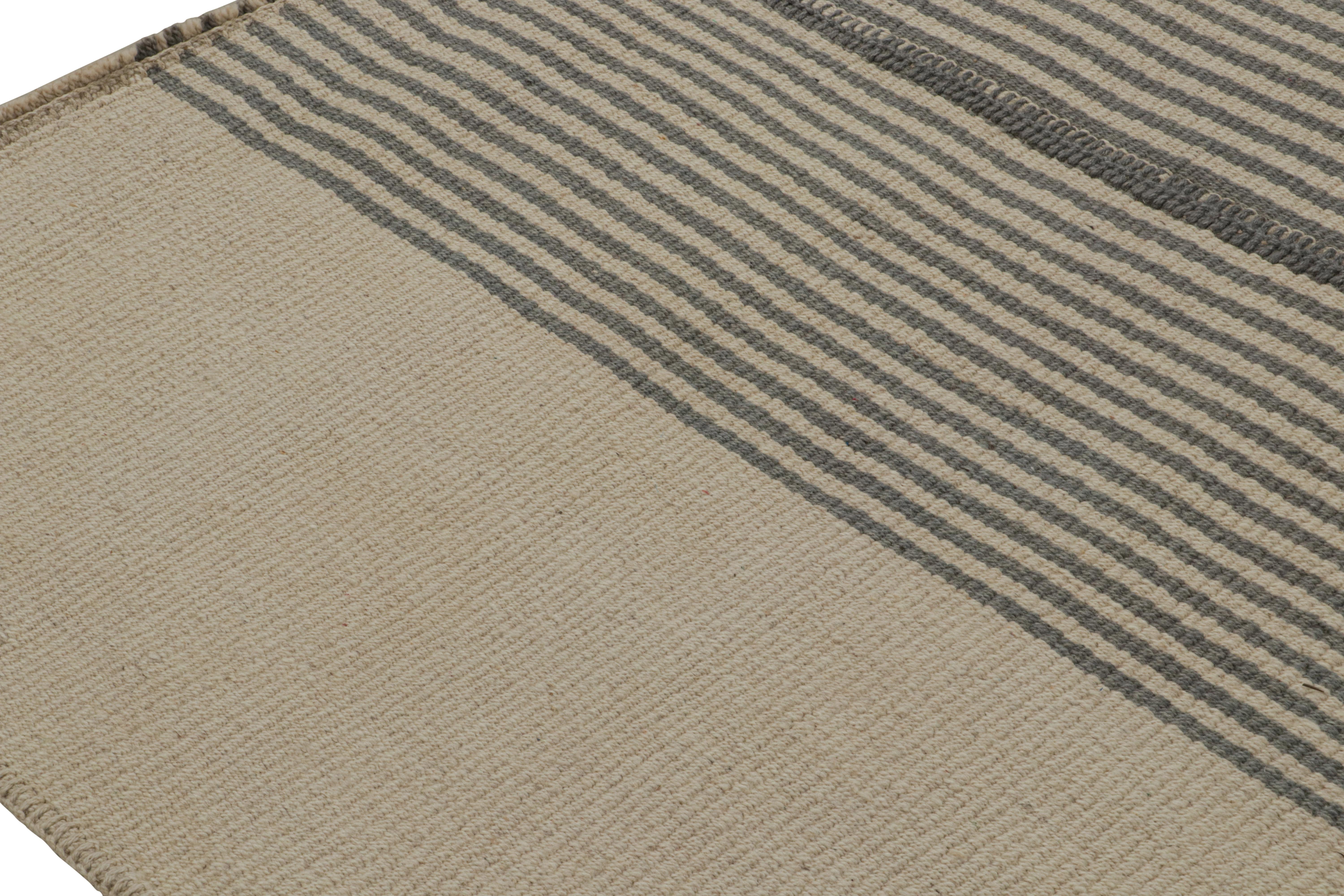Hand-Woven Rug & Kilim’s Contemporary Kilim, with Vertical Stripes in Beige and Brown For Sale
