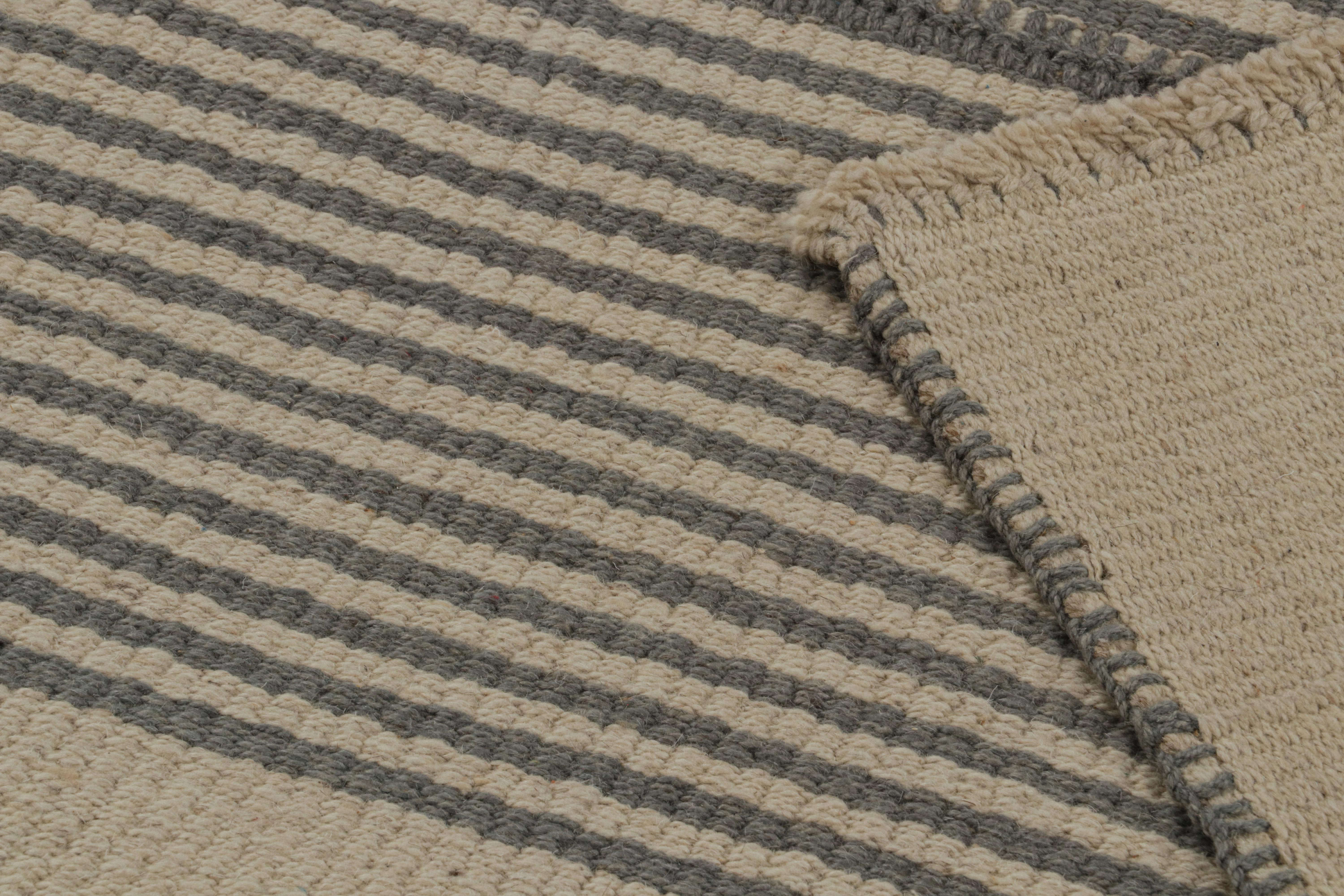 Wool Rug & Kilim’s Contemporary Kilim, with Vertical Stripes in Beige and Brown For Sale