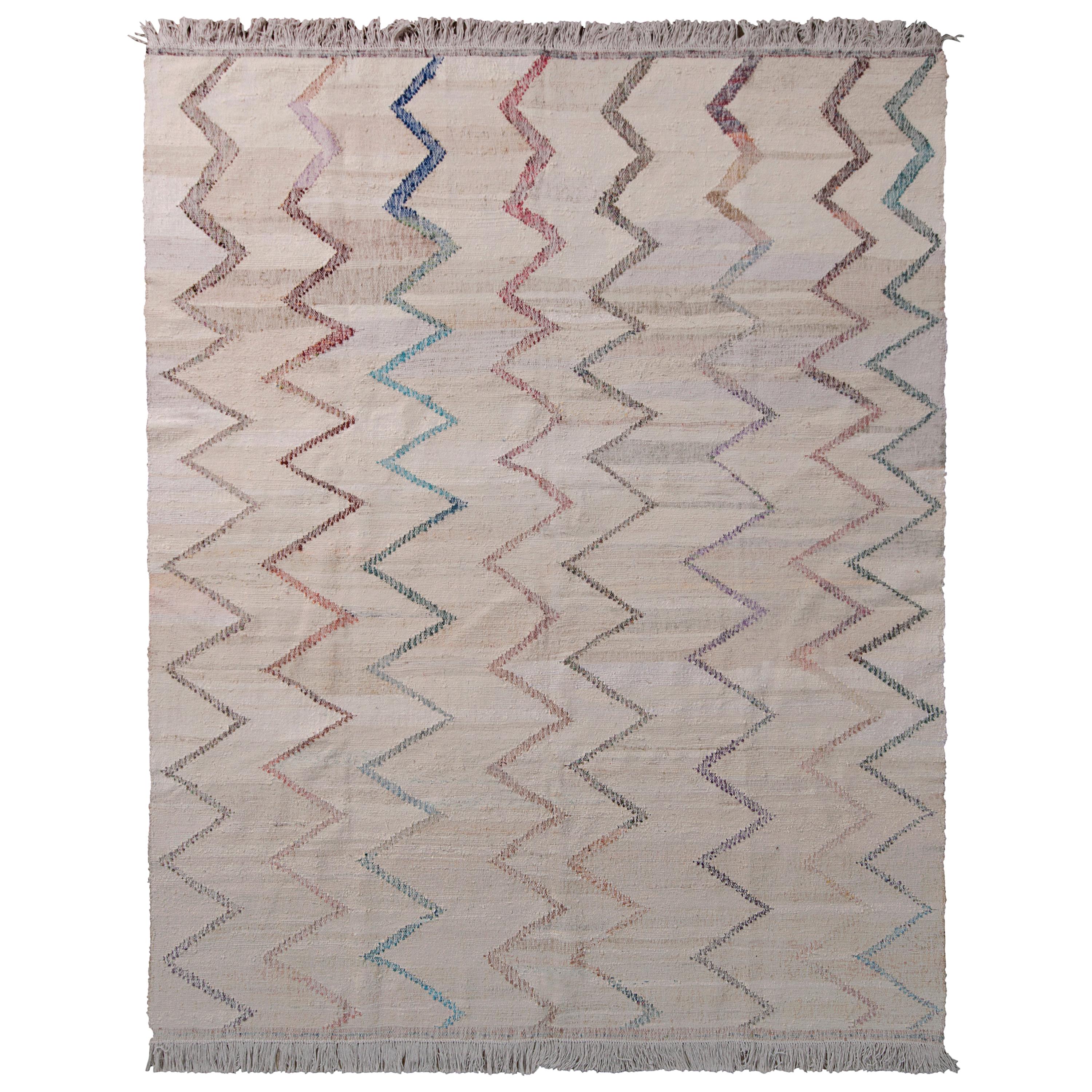 Rug & Kilim's Contemporary Kilim Wool Beige Brown Chevron Pattern