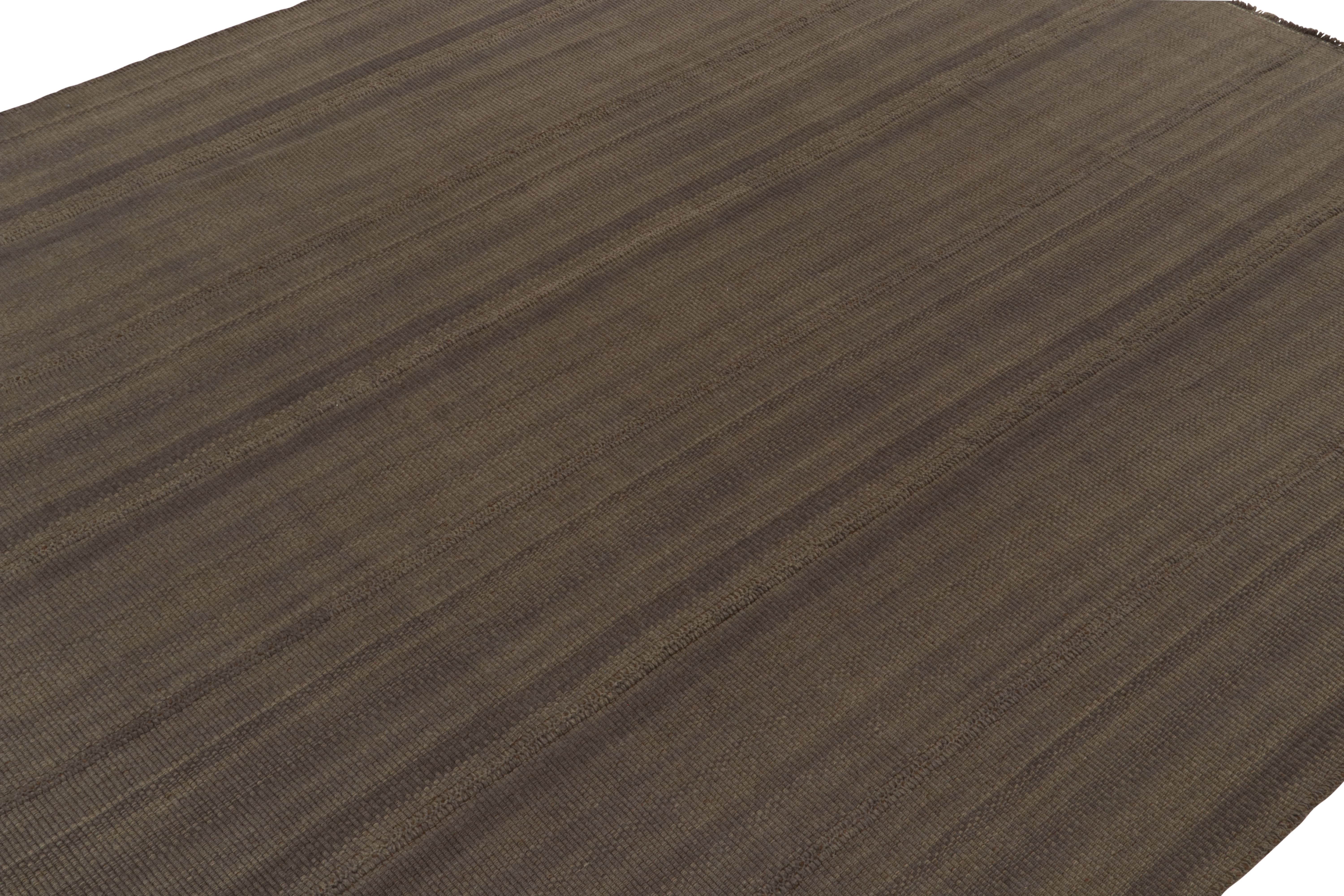 Noué à la main Rug & Kilim's Contemporary Kilims in Muted Brown Stripes, Panel Woven style (en anglais) en vente