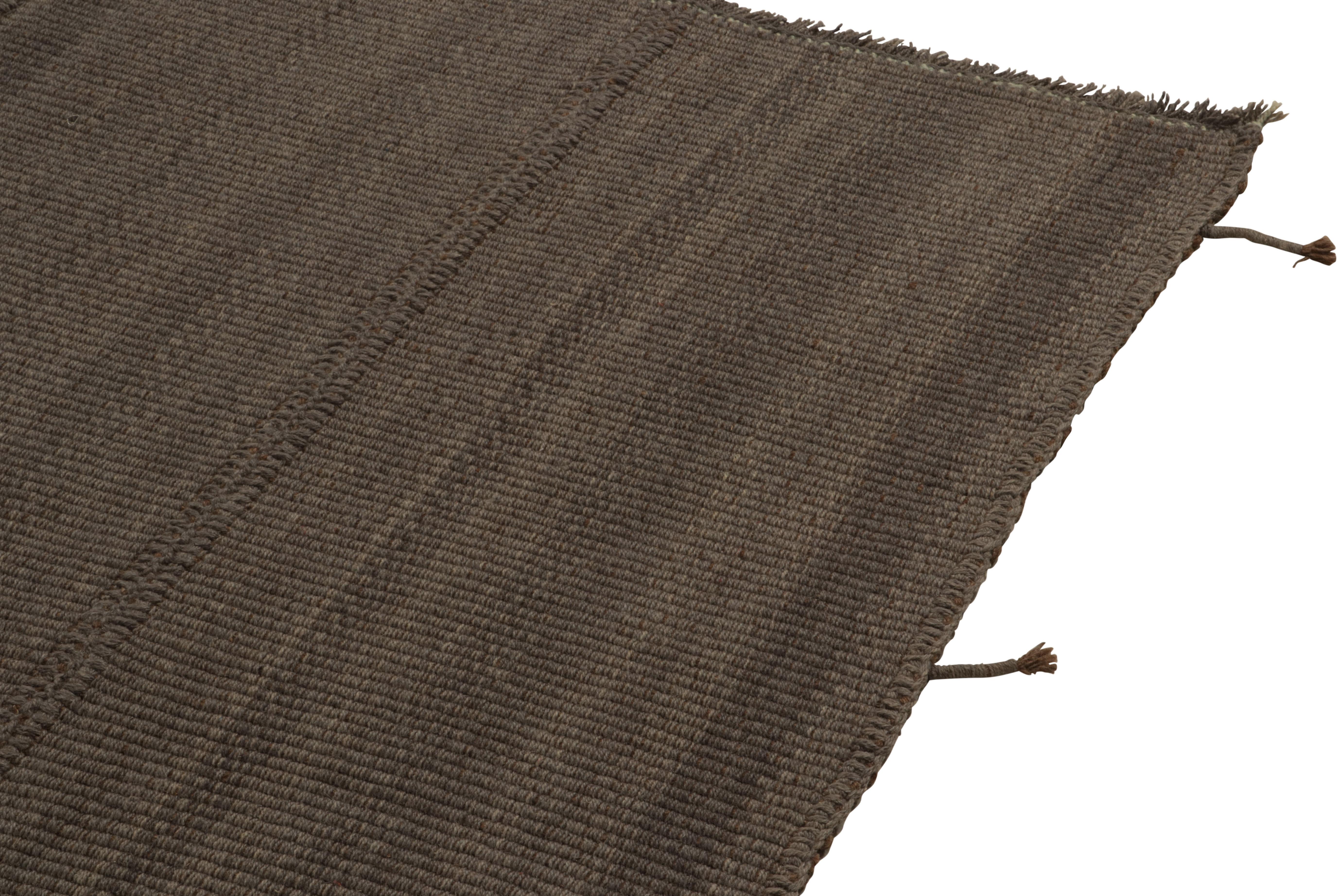 Rug & Kilim’s Contemporary Kilims in Muted Brown Stripes, Panel Woven style In New Condition For Sale In Long Island City, NY