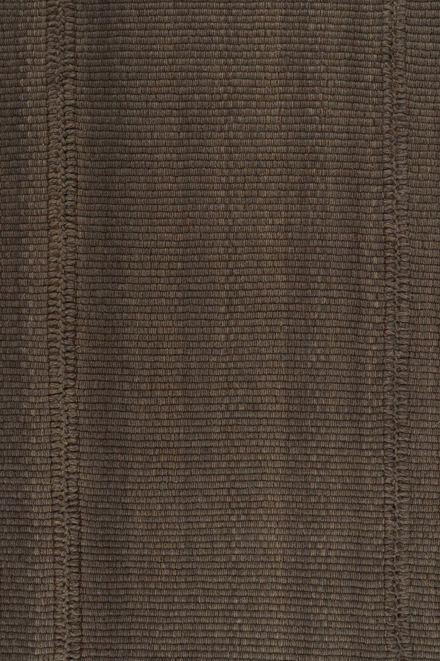 Wool Rug & Kilim’s Contemporary Kilims in Muted Brown Stripes, Panel Woven style For Sale