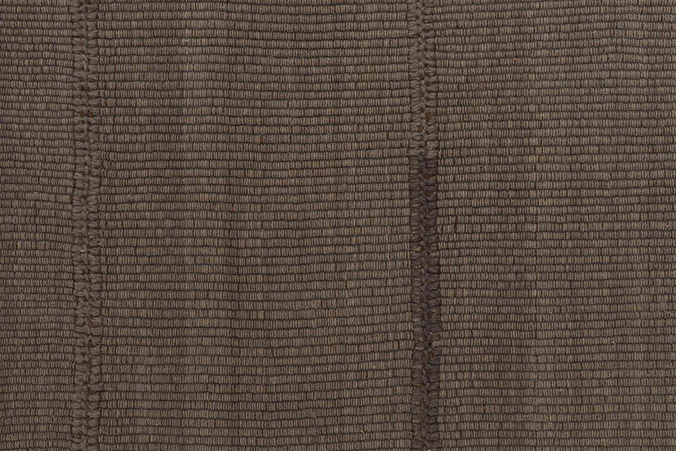 Wool Rug & Kilim’s Contemporary Kilims in Muted Brown Stripes, Panel Woven Style For Sale