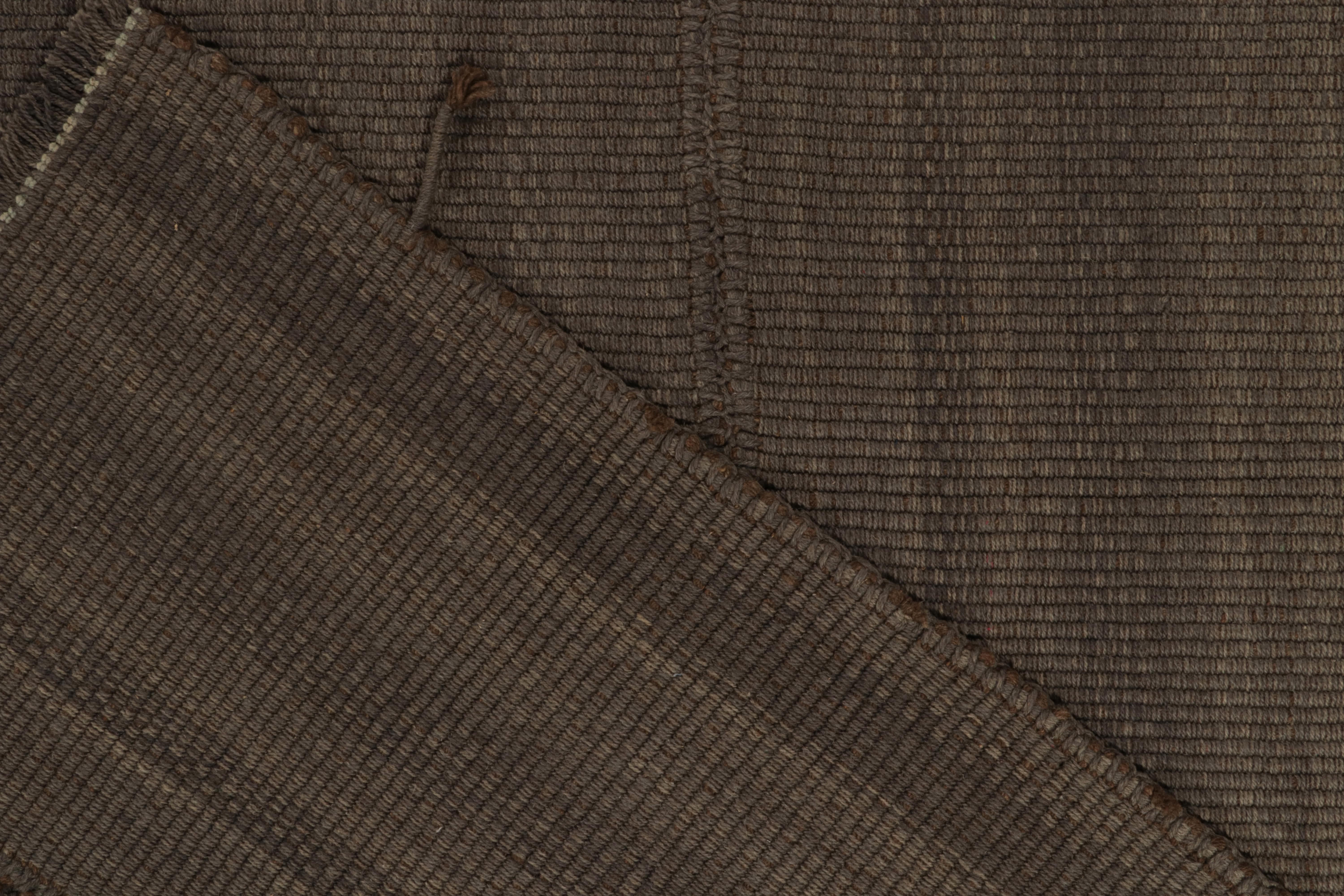 Rug & Kilim’s Contemporary Kilims in Muted Brown Stripes, Panel Woven style For Sale 1