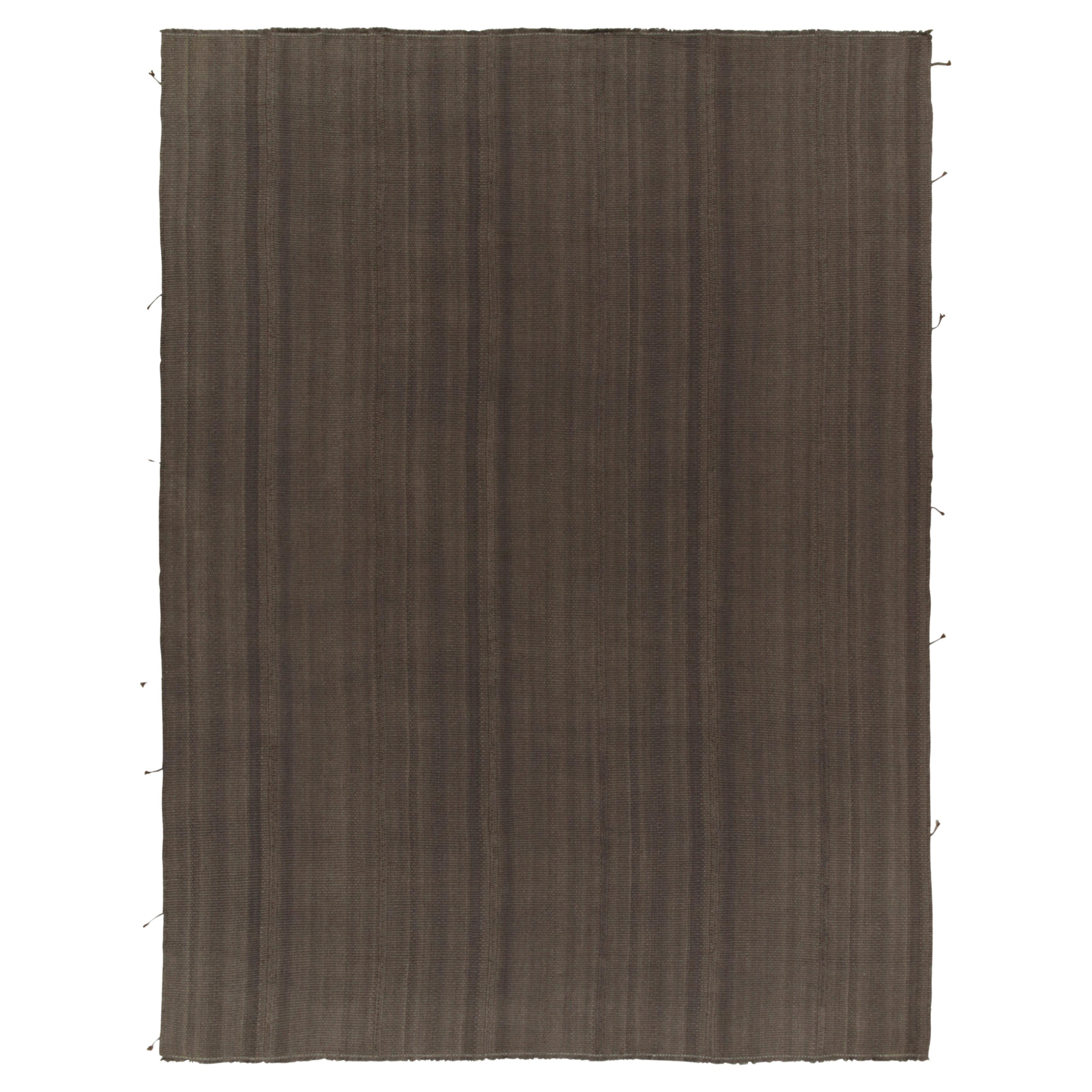 Rug & Kilim’s Contemporary Kilims in Muted Brown Stripes, Panel Woven style For Sale