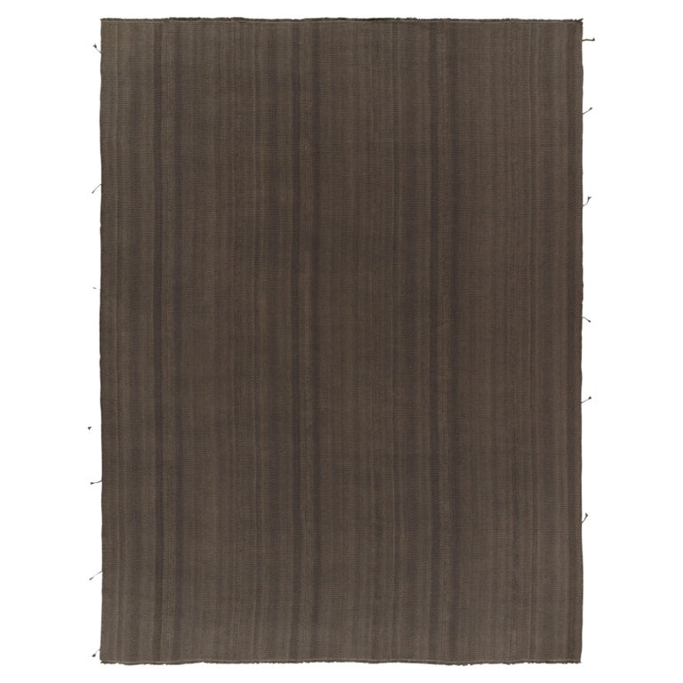 Rug and Kilim’s Contemporary Kilims in Muted Brown Stripes, Panel Woven