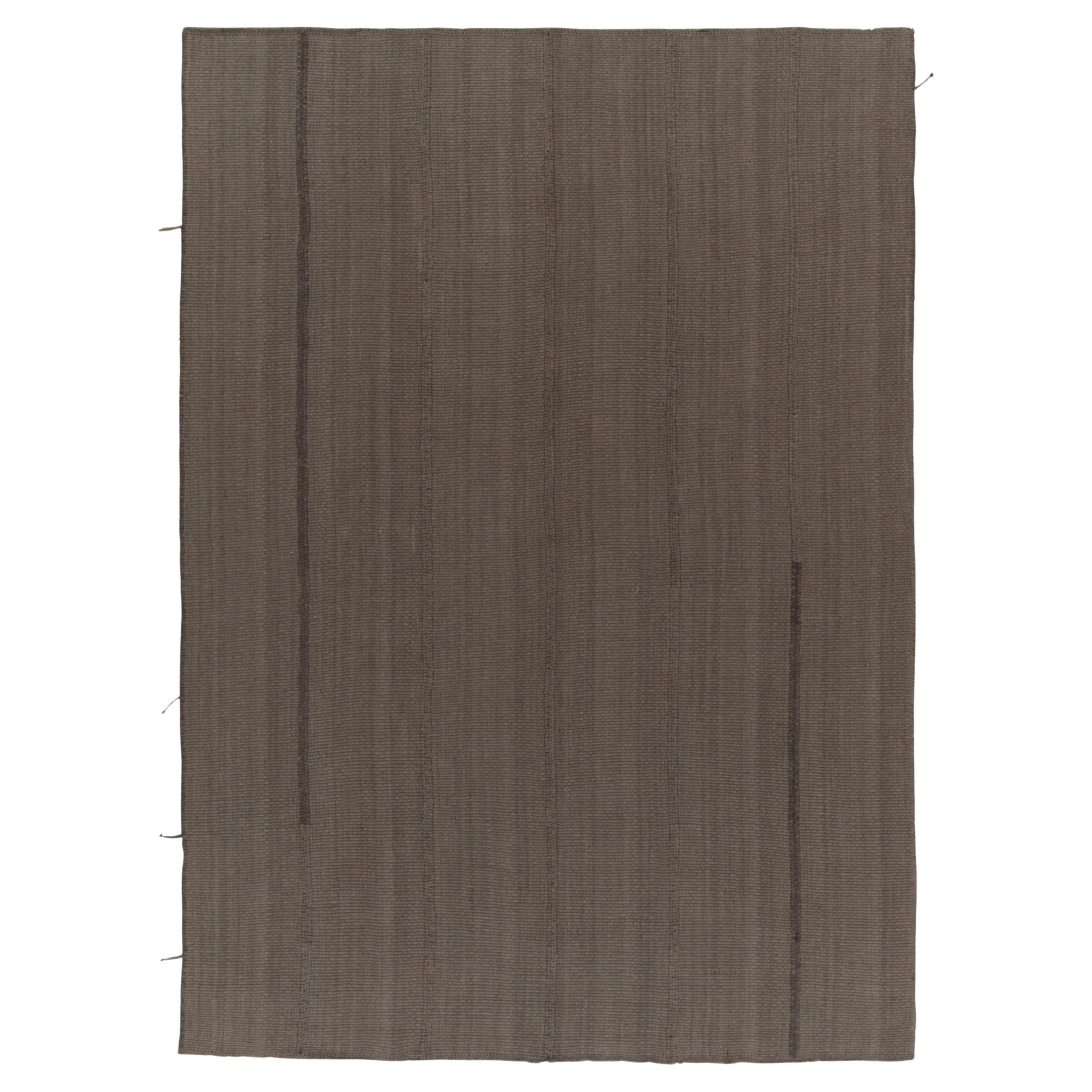 Rug & Kilim’s Contemporary Kilims in Muted Brown Stripes, Panel Woven Style