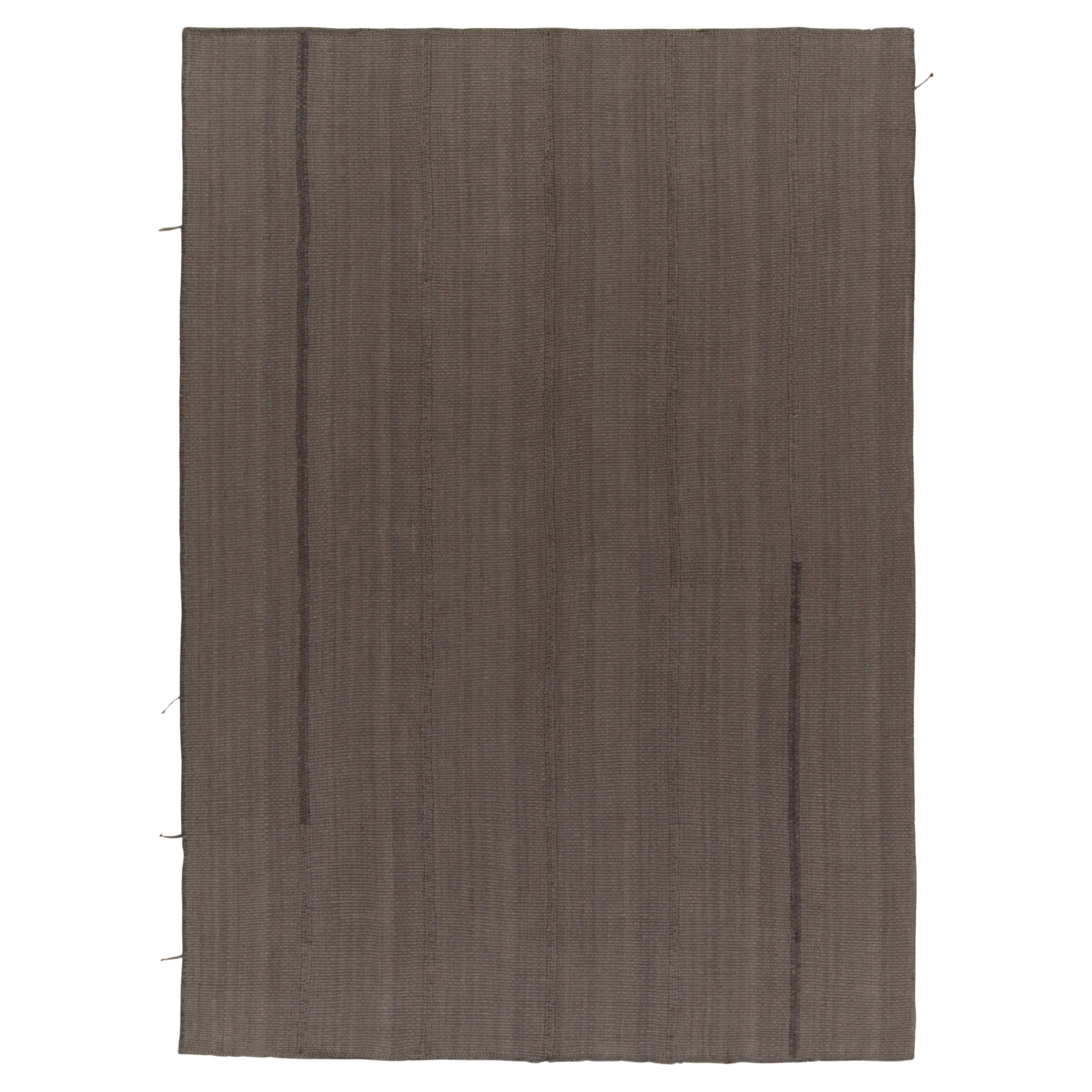 Rug & Kilim's Contemporary Kilims in Muted Brown Stripes, Panel Woven Style (Kilims contemporains à rayures brunes atténuées, style tissé à panneaux)