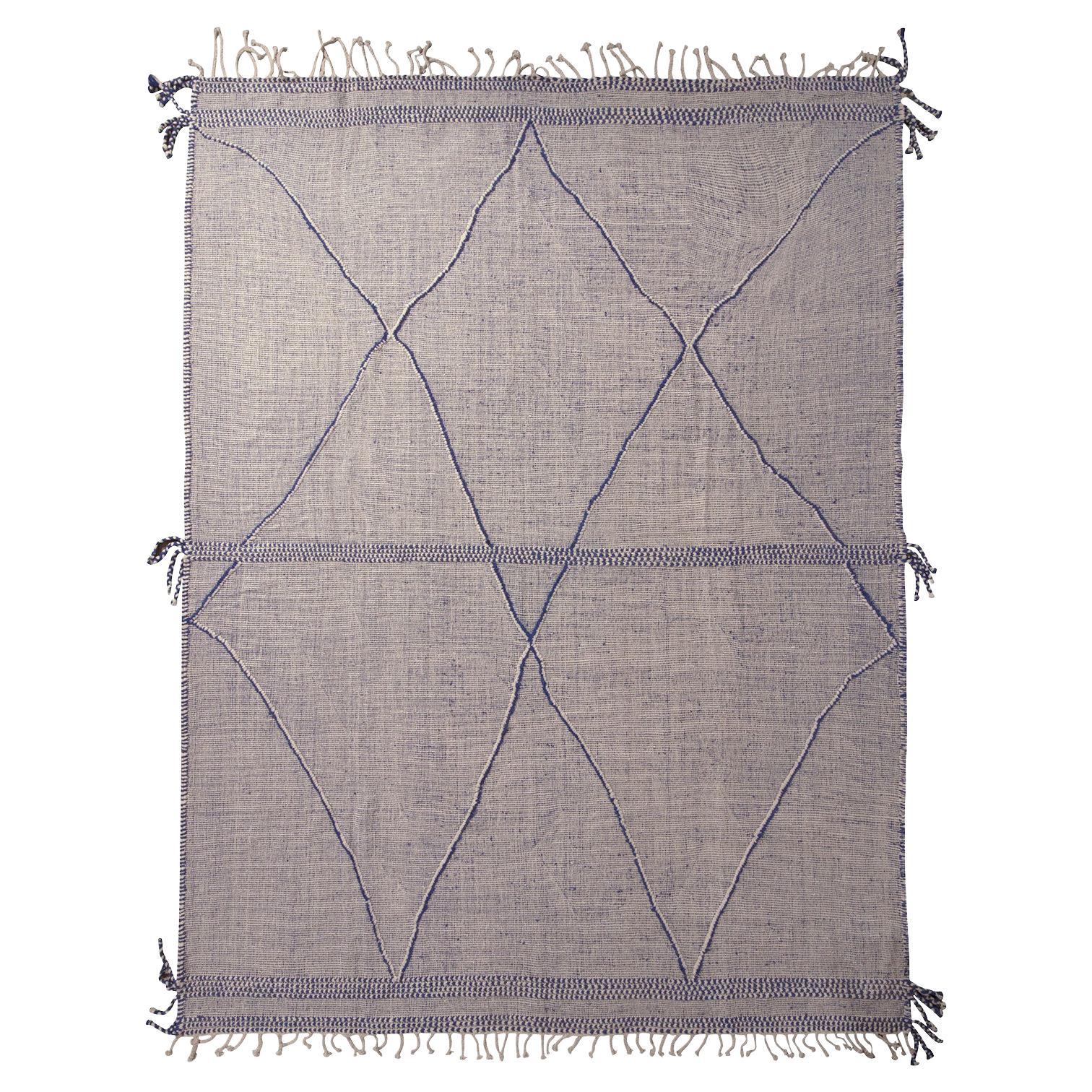 Rug & Kilim's Contemporary Moroccan Berber Style Geometric White and Blue Rug For Sale