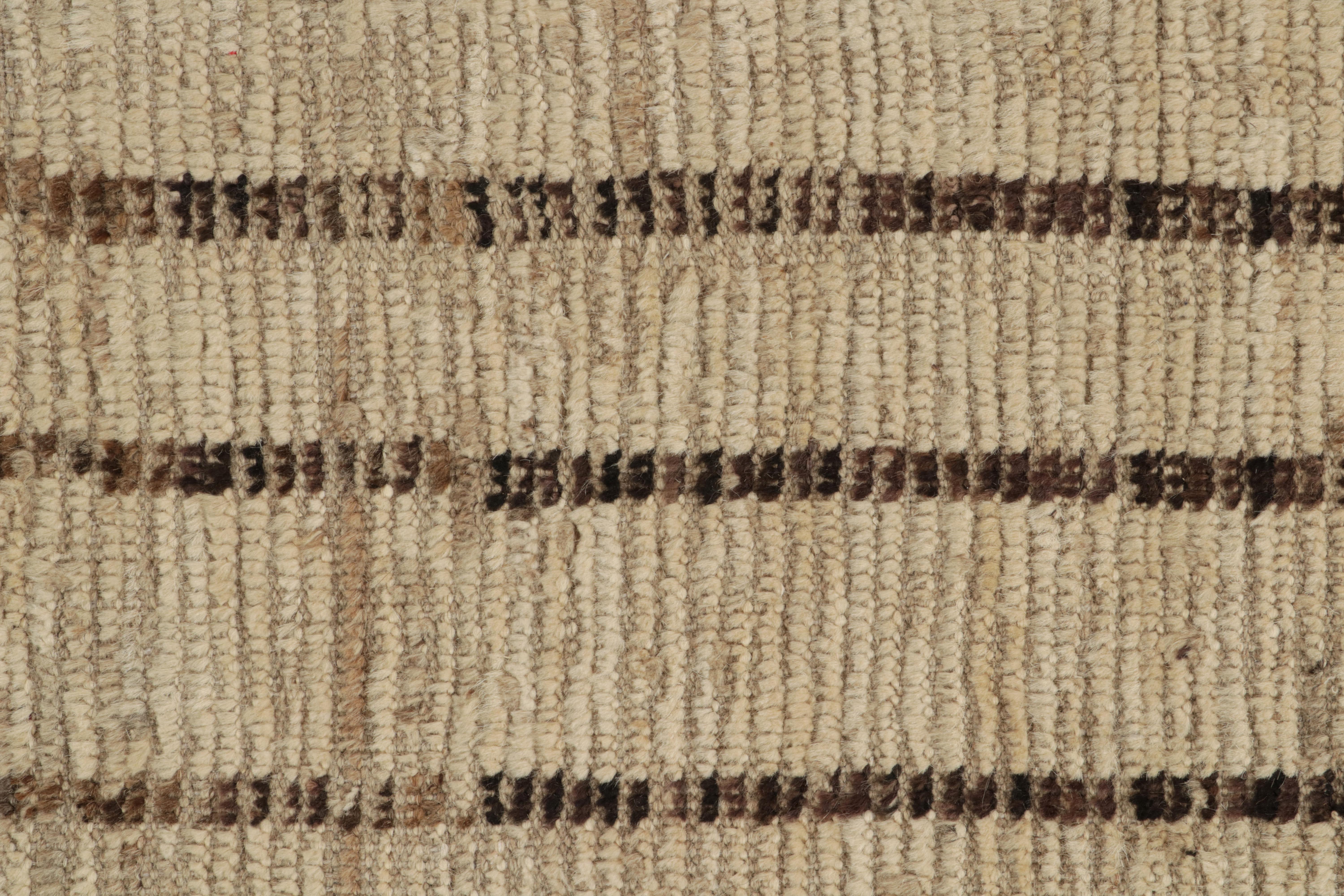 Rug & Kilim's Contemporary Moroccan Style Rug in Beige, Brown Stripes In New Condition For Sale In Long Island City, NY