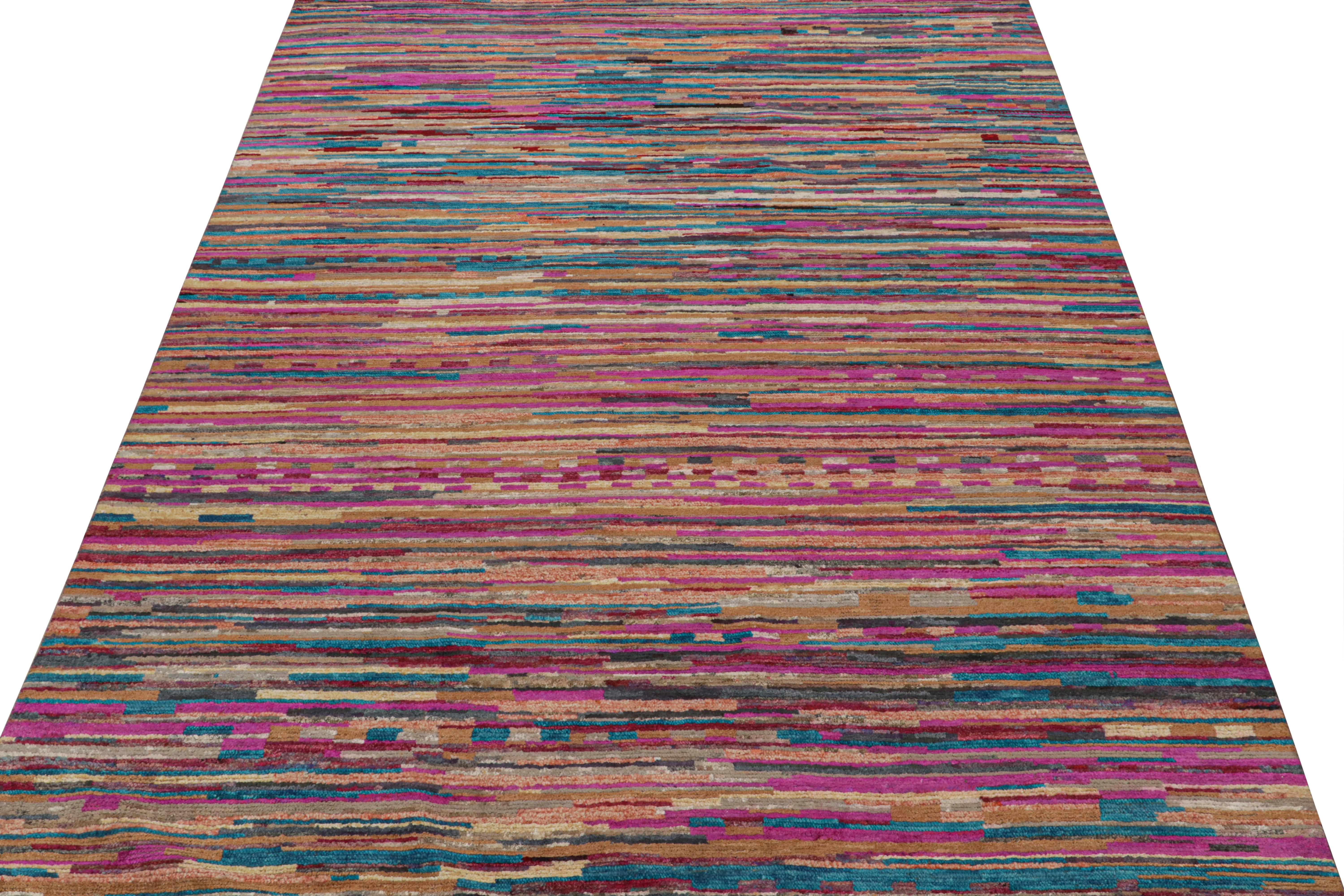 Modern Rug & Kilim’s Contemporary Moroccan Style Rug in Multicolor Stripes For Sale