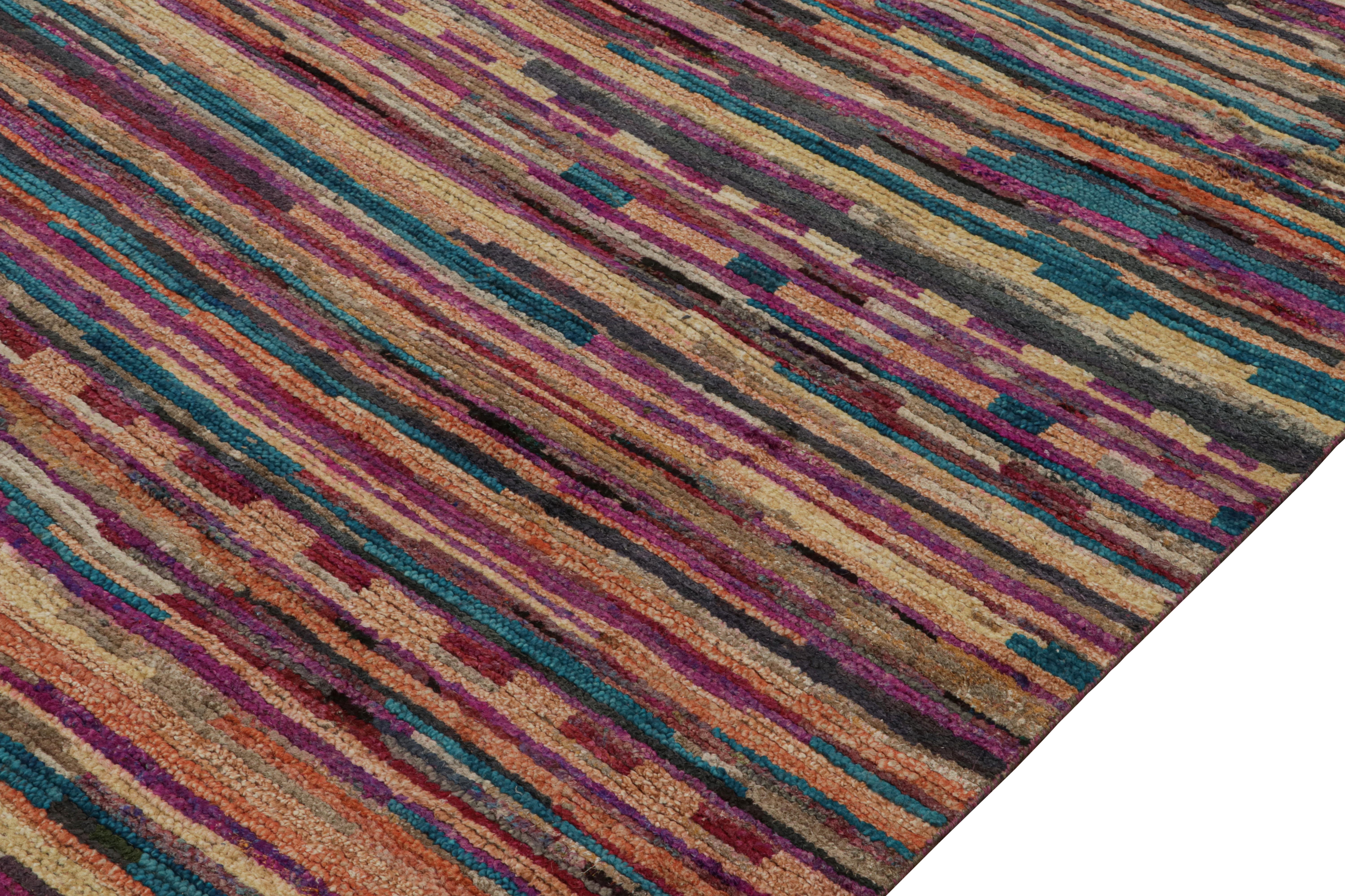 Modern Rug & Kilim’s Contemporary Moroccan Style Rug in Multicolor Stripes For Sale