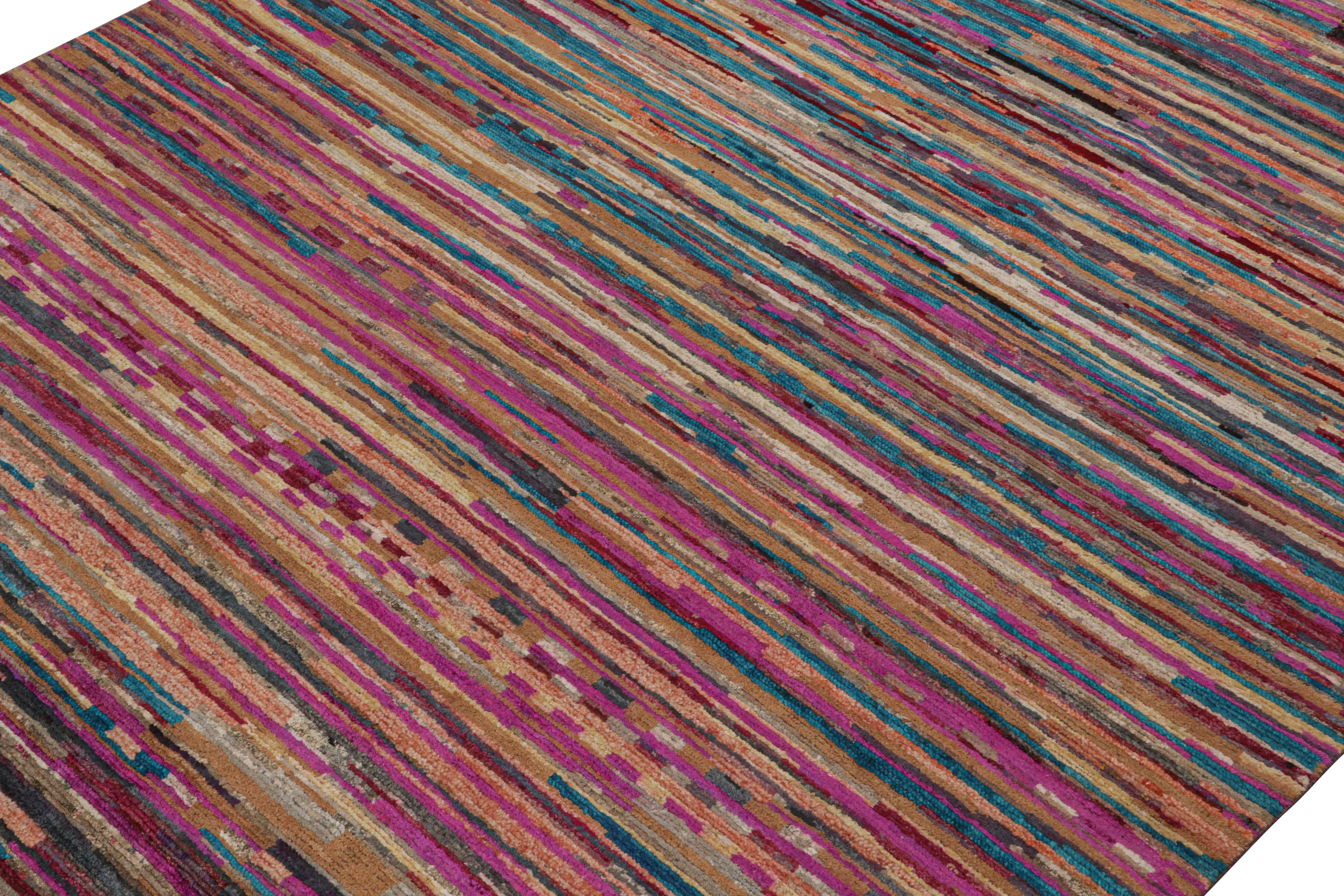 Rug & Kilim's Contemporary Marokkanischer Teppich in Multicolor-Streifen (Indisch) im Angebot