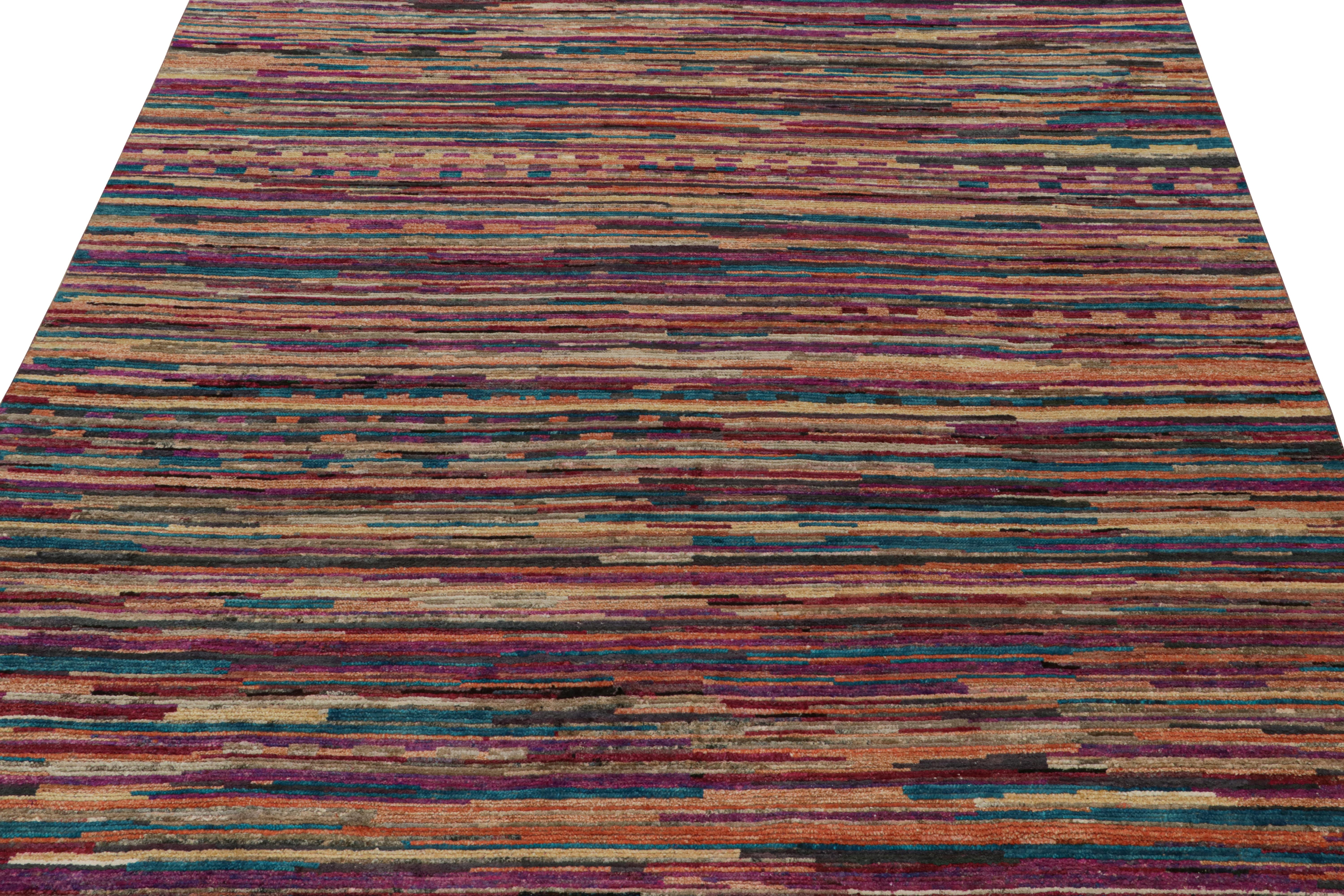 Indian Rug & Kilim’s Contemporary Moroccan Style Rug in Multicolor Stripes For Sale