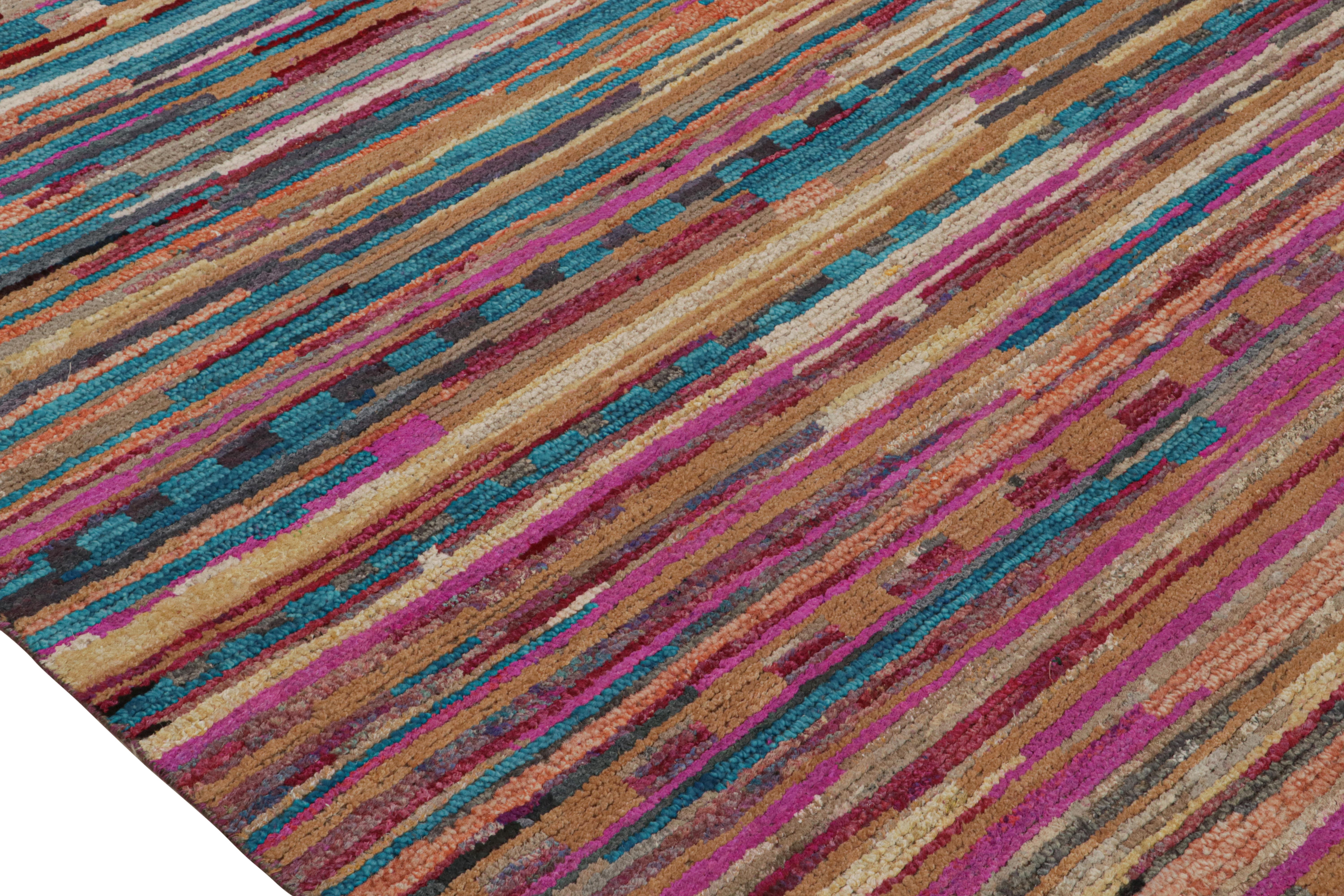 Rug & Kilim's Contemporary Marokkanischer Teppich in Multicolor-Streifen (Handgeknüpft) im Angebot