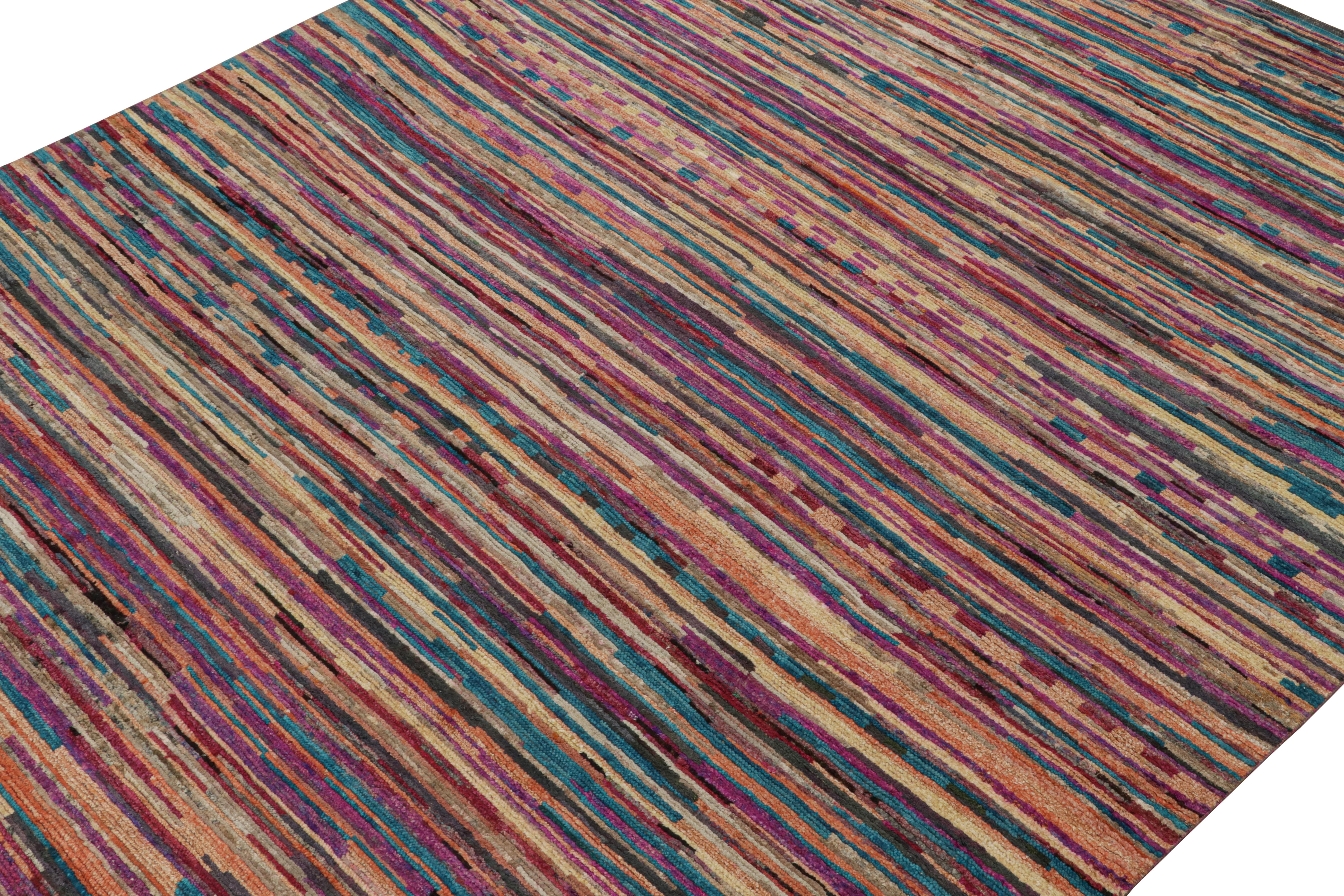 Hand-Knotted Rug & Kilim’s Contemporary Moroccan Style Rug in Multicolor Stripes For Sale