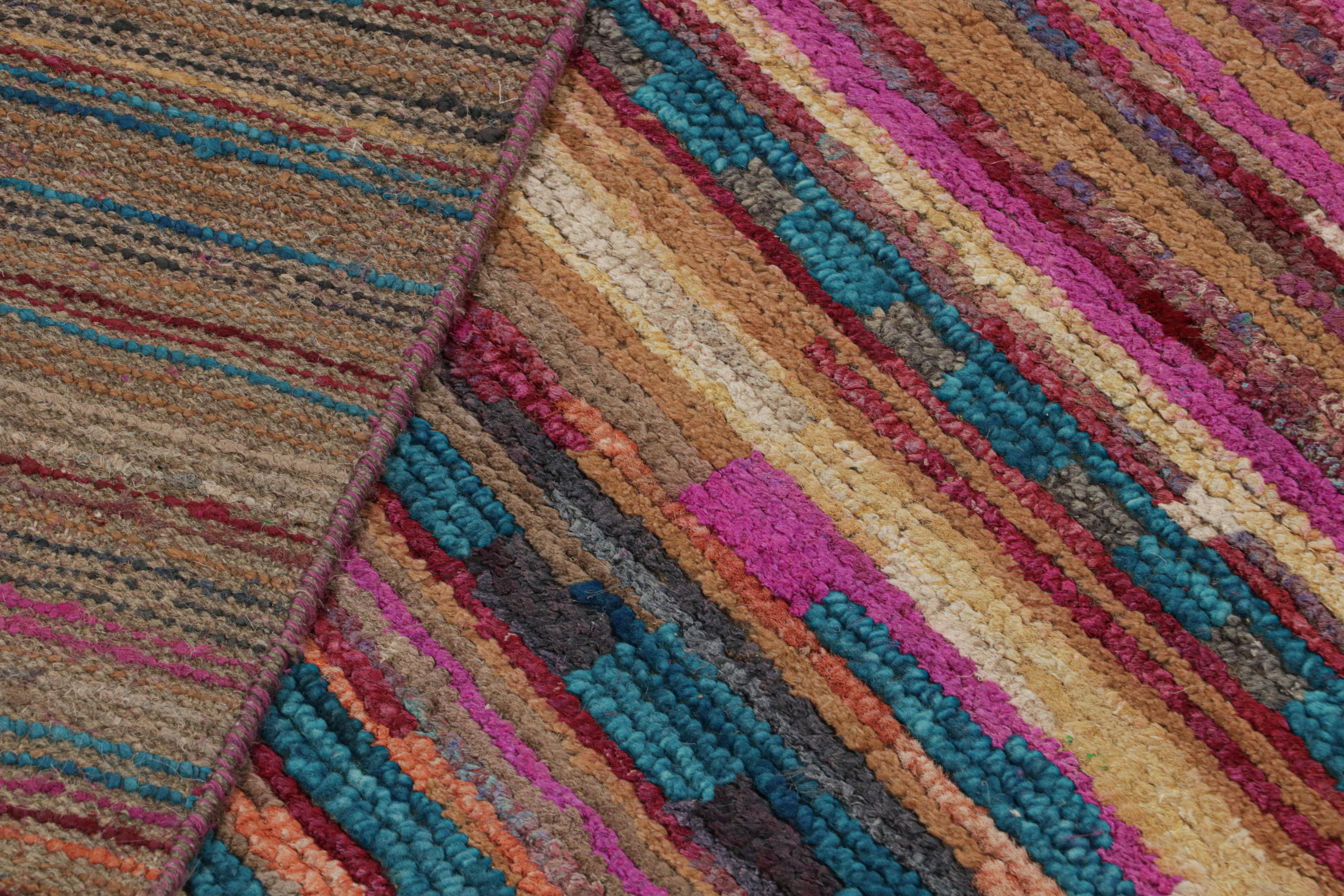 Wool Rug & Kilim’s Contemporary Moroccan Style Rug in Multicolor Stripes For Sale
