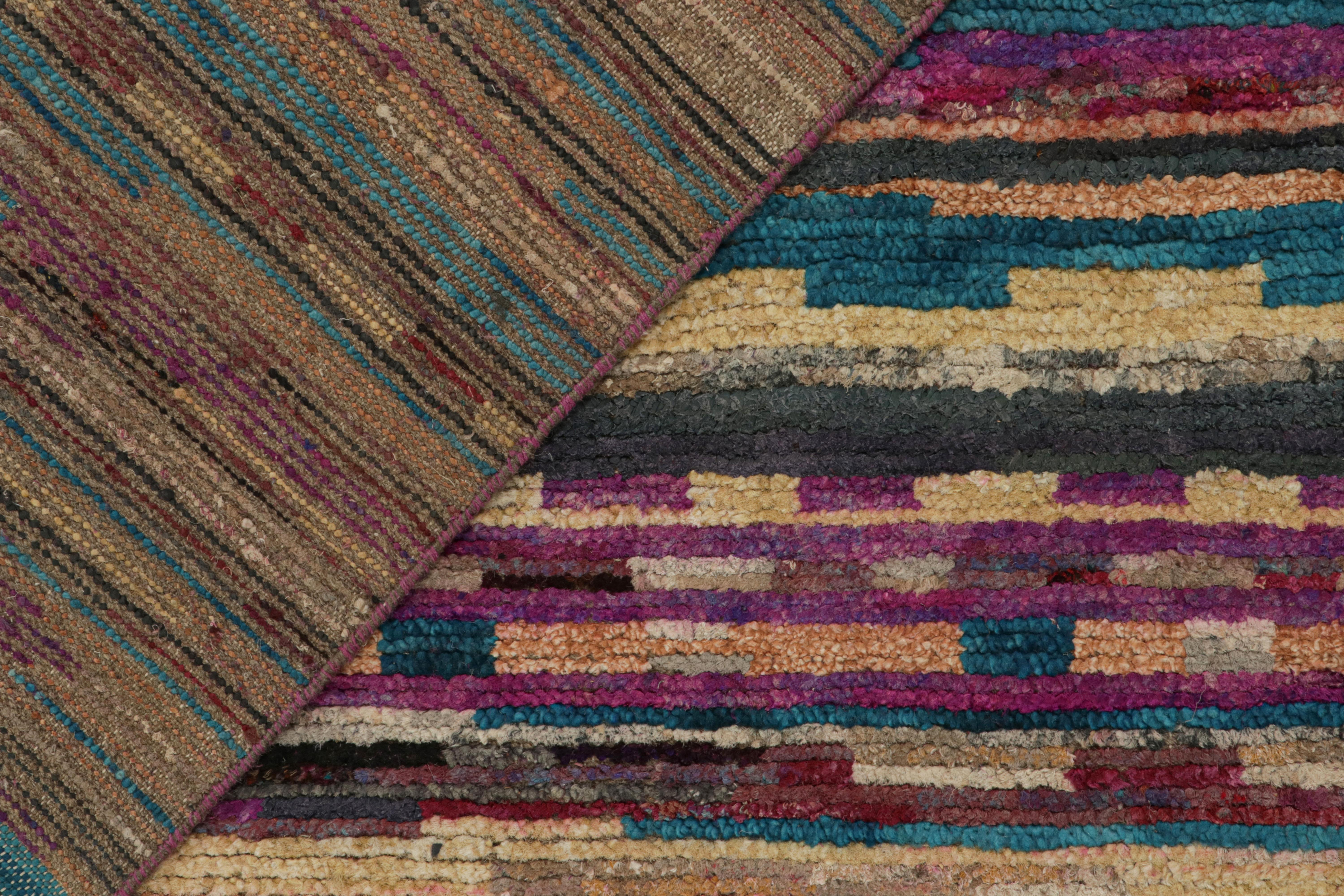 Wool Rug & Kilim’s Contemporary Moroccan Style Rug in Multicolor Stripes For Sale