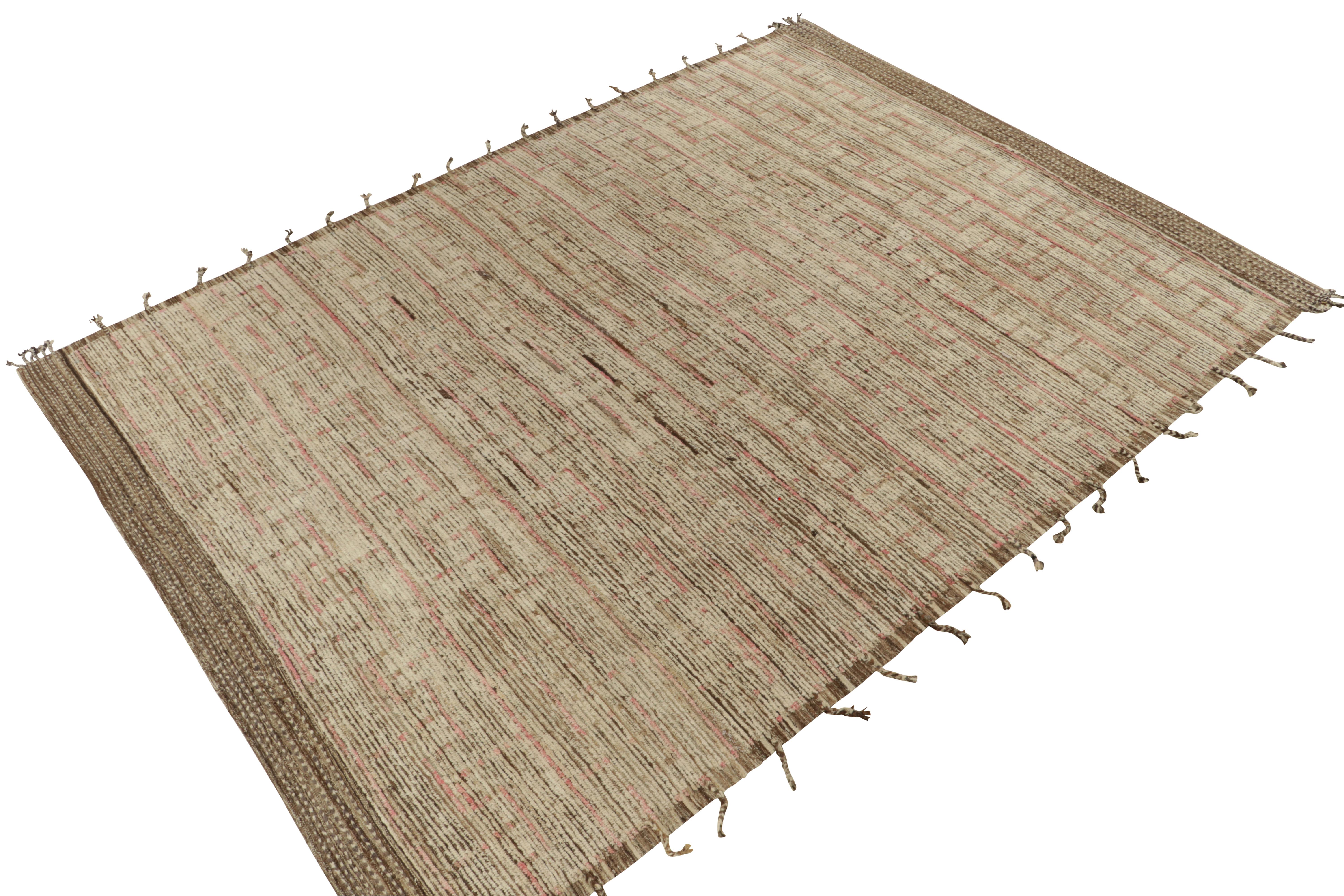 Modern Rug & Kilim's Contemporary Moroccan Style Rug in White, Brown and Pink For Sale