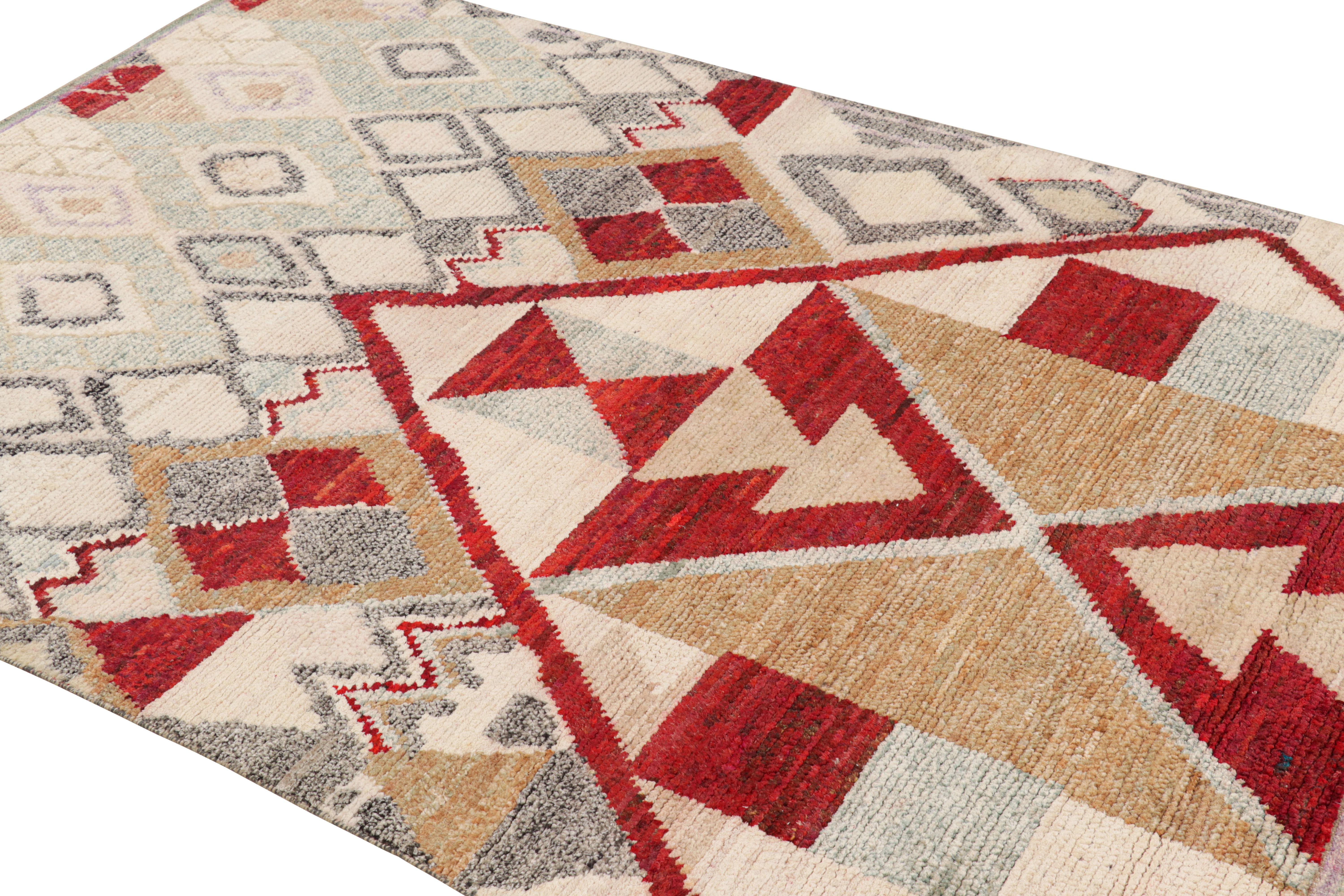 Hand-Knotted Rug & Kilim’s Contemporary Moroccan Style Rug Polychromatic Geometric Patterns For Sale