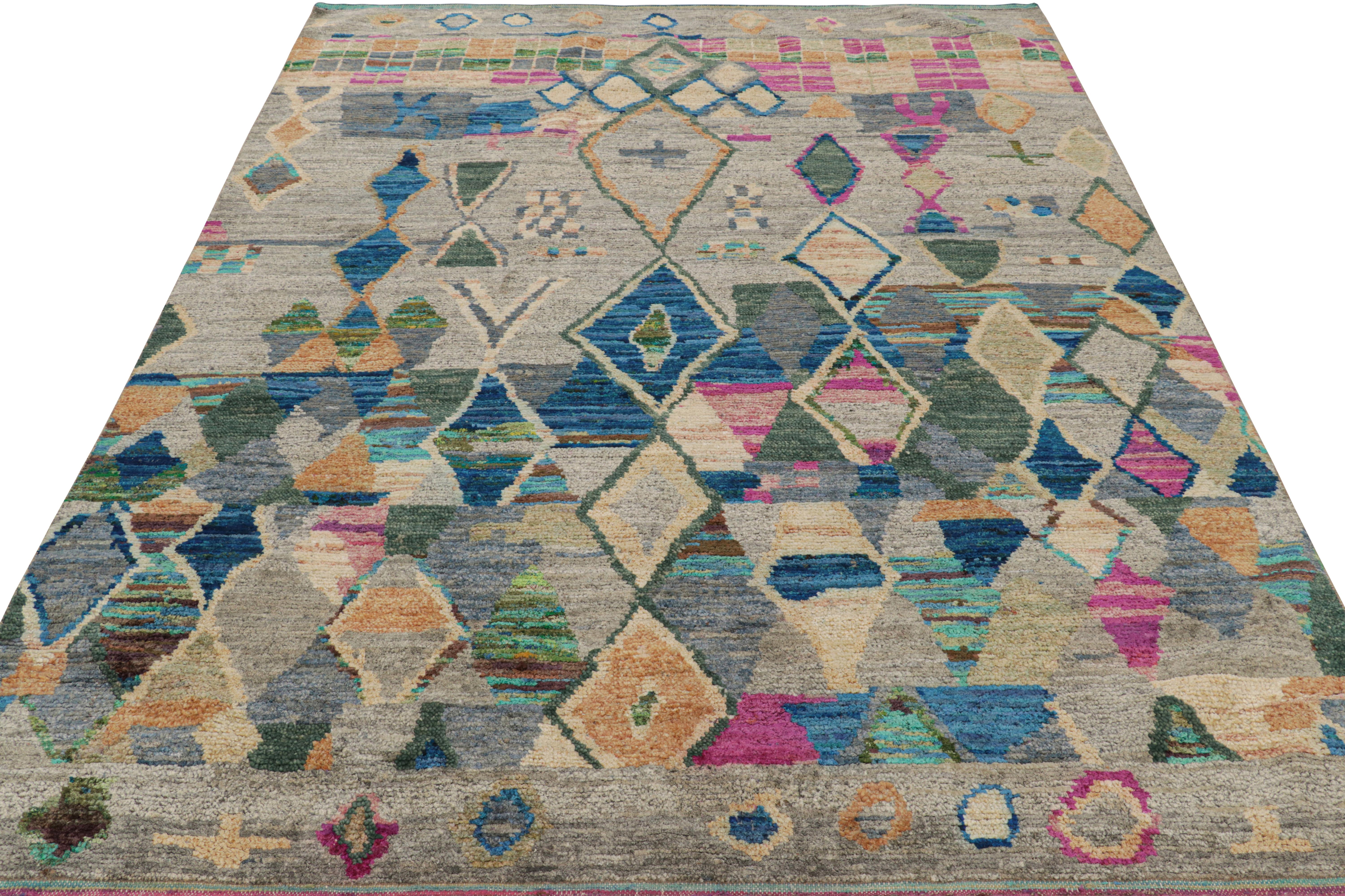 Indian Rug & Kilim’s Contemporary Moroccan Style Rug Polychromatic Geometric Patterns For Sale