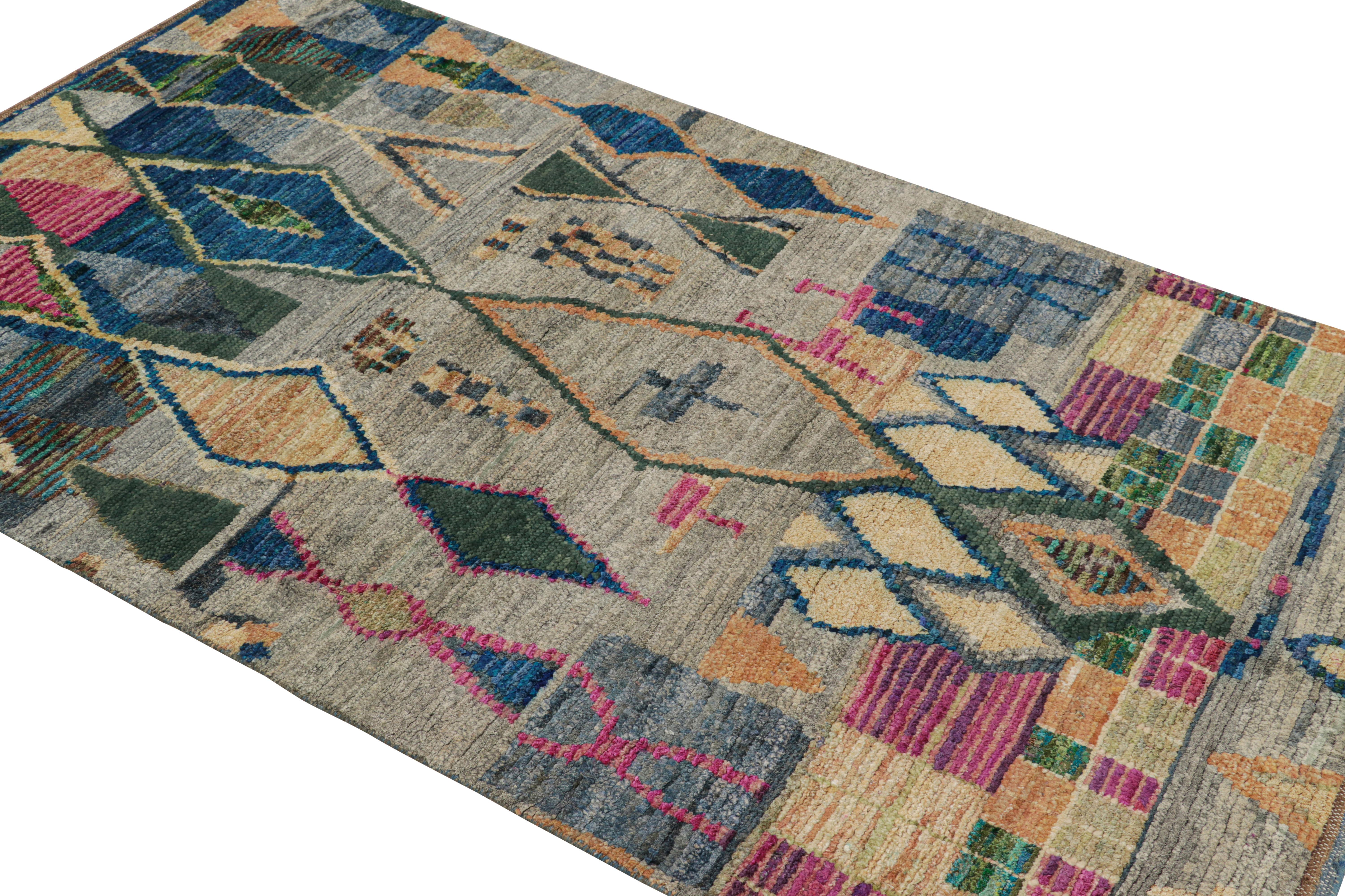 Indian Rug & Kilim’s Contemporary Moroccan Style Rug Polychromatic Geometric Patterns For Sale