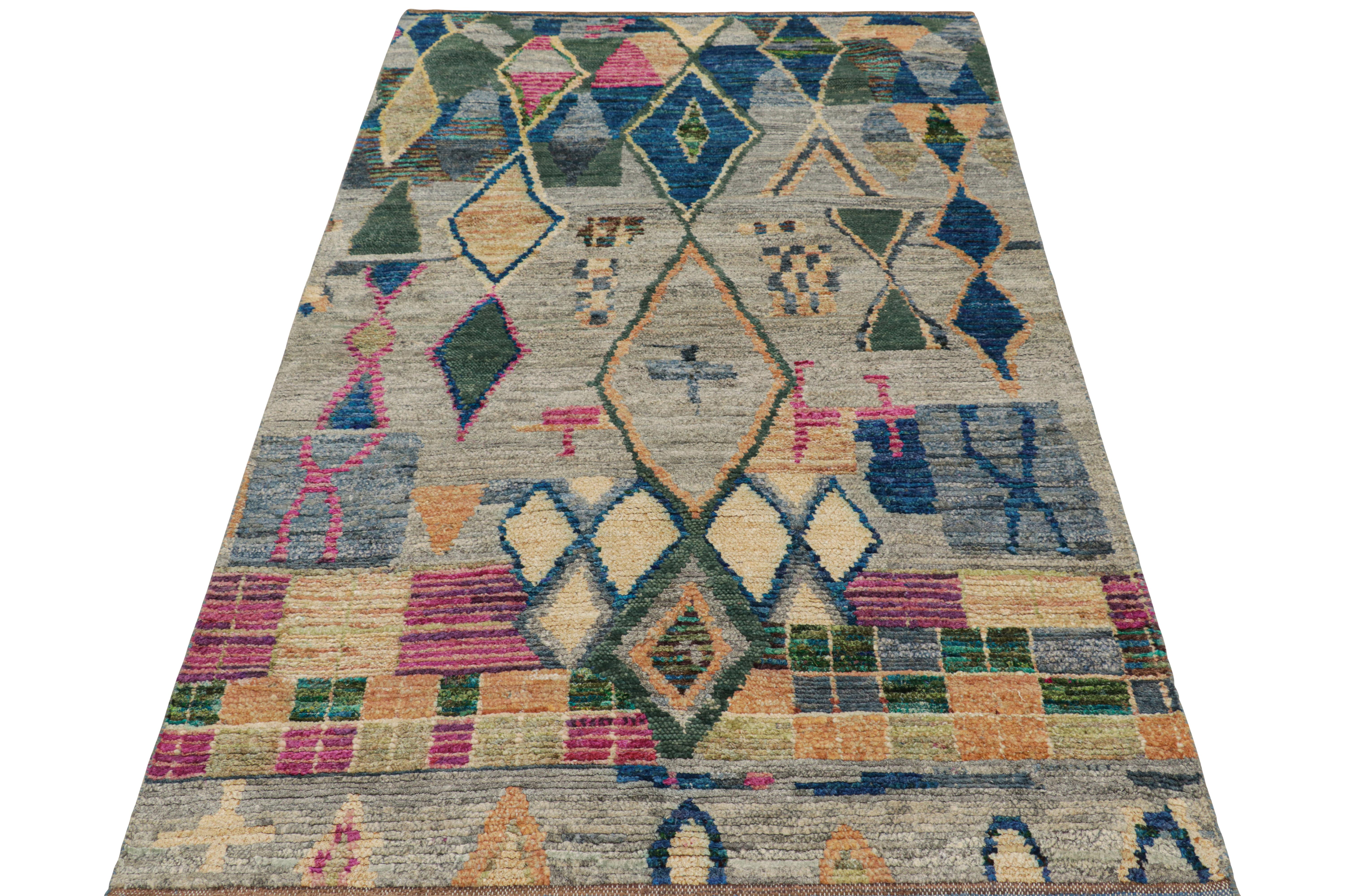 Hand-Knotted Rug & Kilim’s Contemporary Moroccan Style Rug Polychromatic Geometric Patterns For Sale