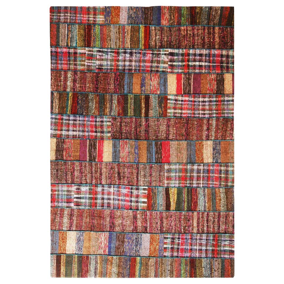 Modern Oversize Kilim Handmade Earthy Tones Striped Pattern Wool Rug ...
