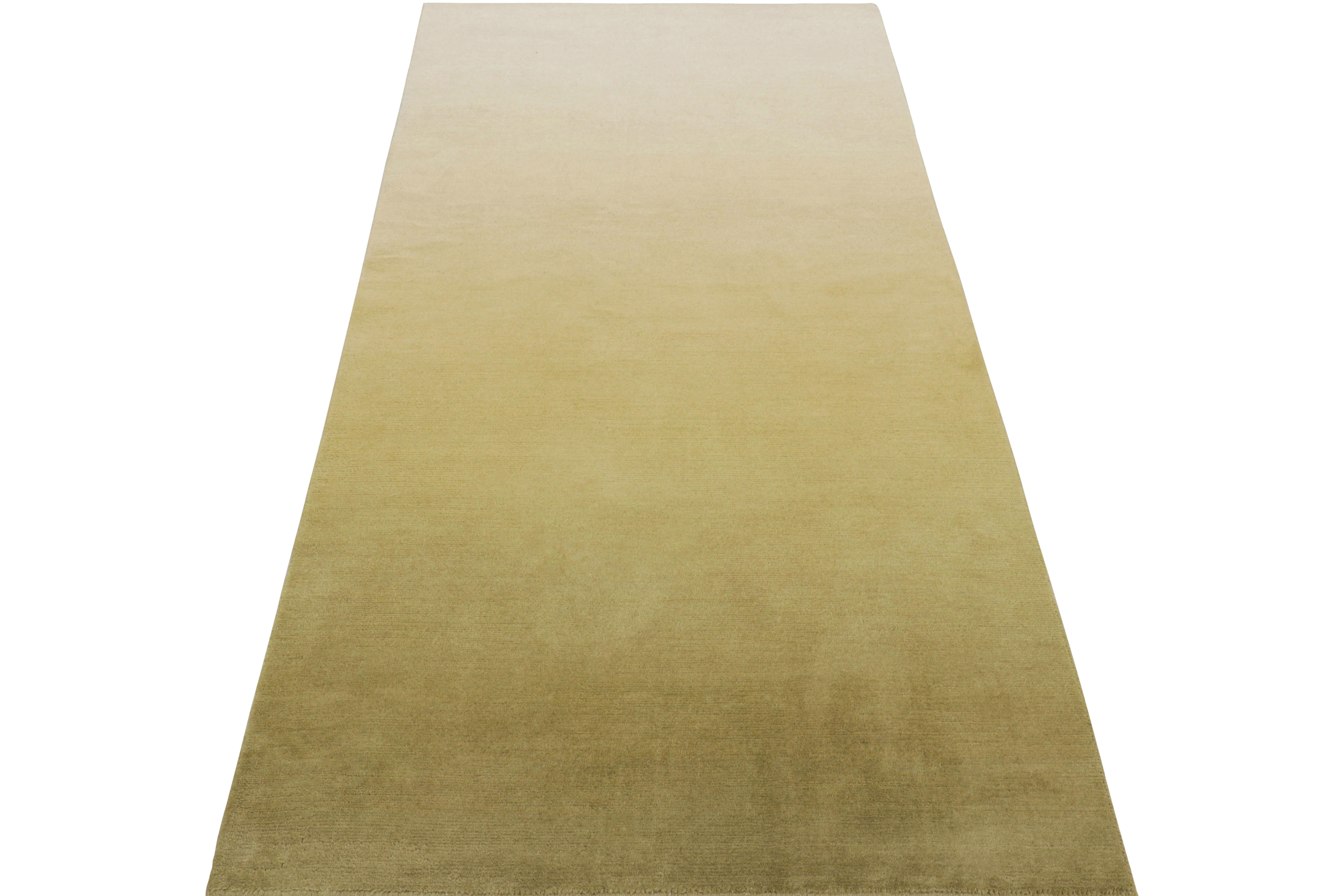 Nepalese Rug & Kilim’s Contemporary Ombre Runner Rug in Chartreuse and Light Pink Hues For Sale