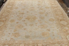 Rug & Kilim's Contemporary Oushak Rug in All over Blue, Beige Floral Pattern