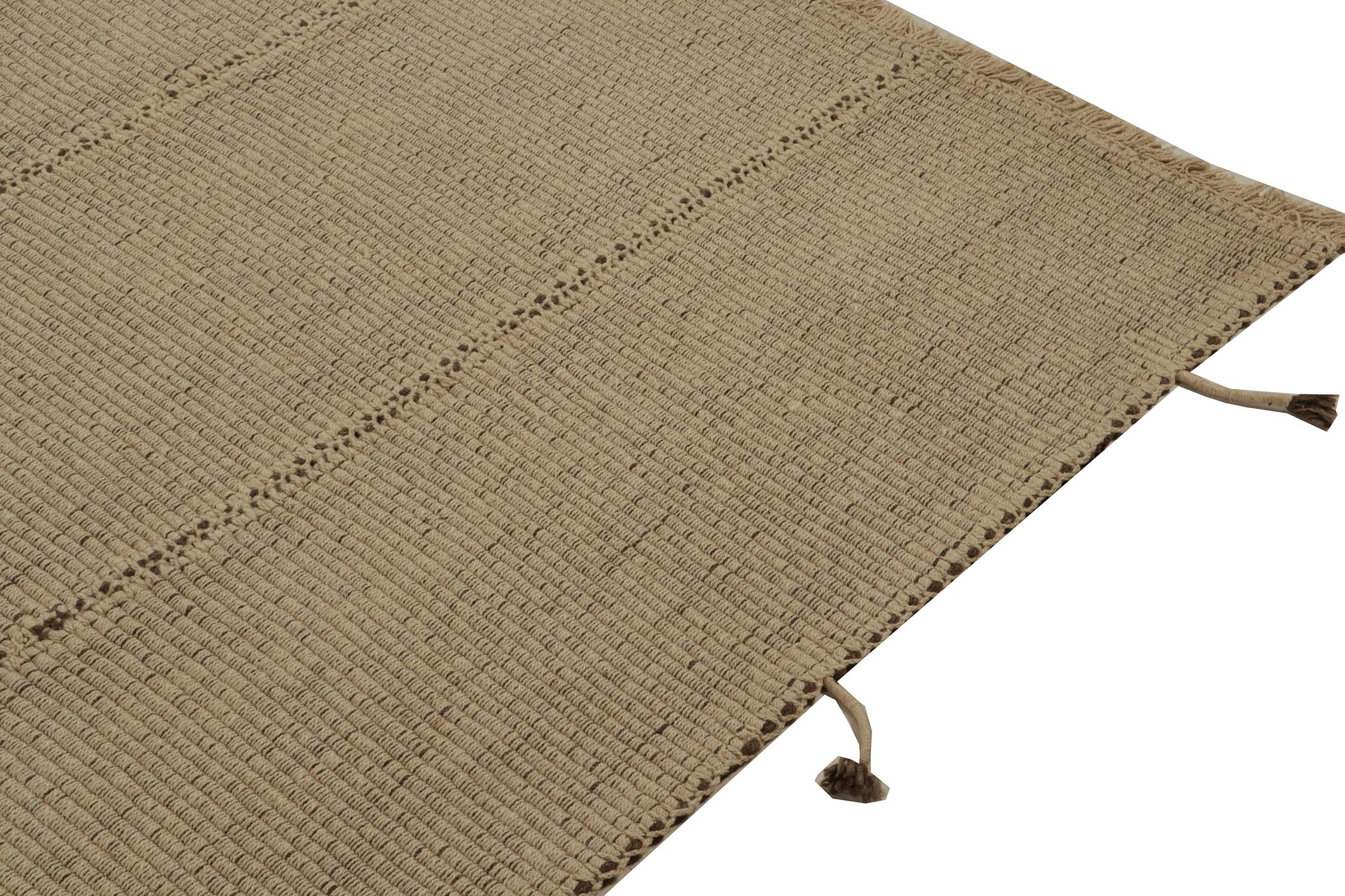 Afghan Rug & Kilim’s Contemporary Oversized Kilim in Beige with Brown Undertones For Sale
