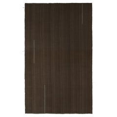 Rug & Kilim’s Contemporary Oversized Kilim in Brown Muted Stripes, Blue Accents