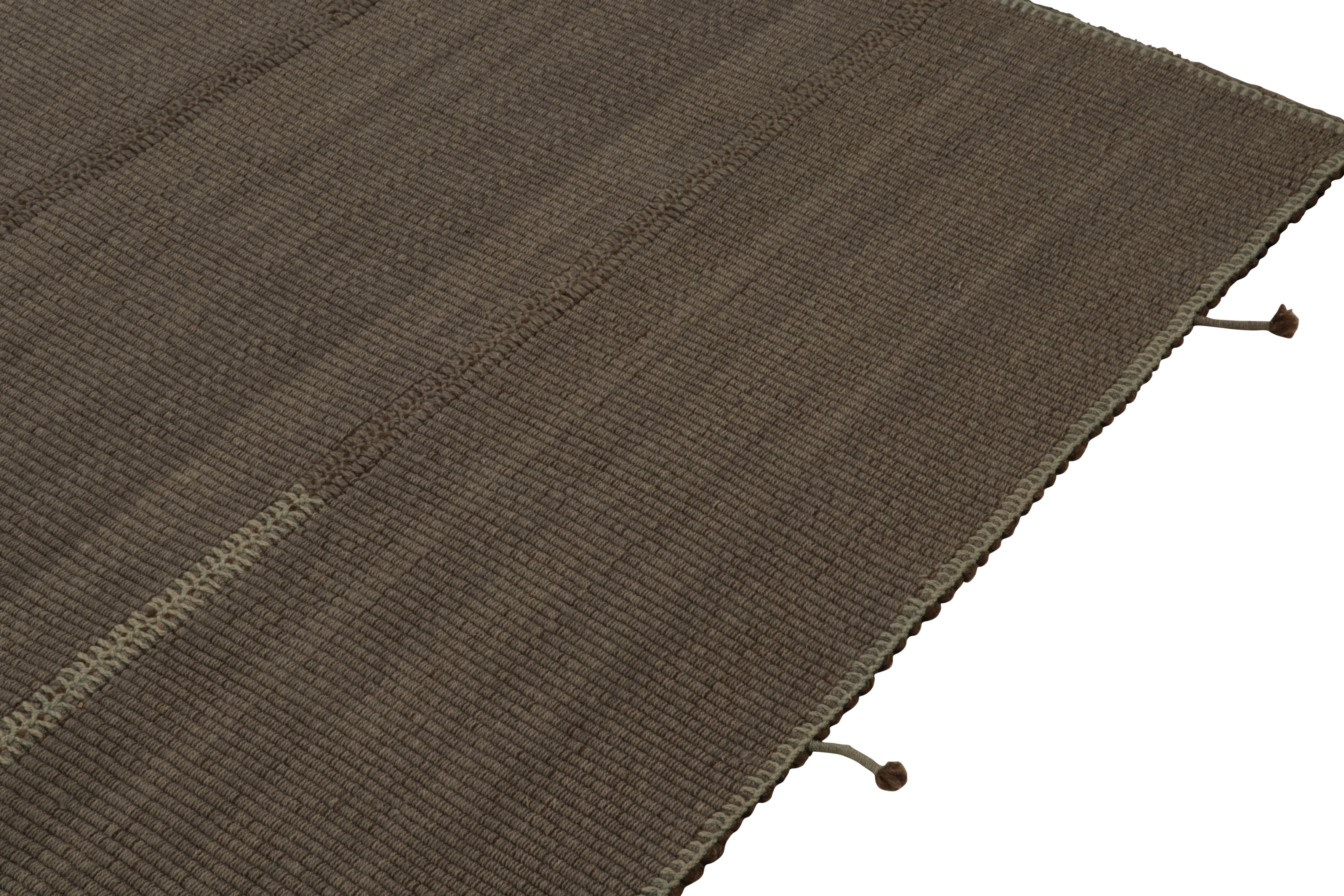 Hand-Knotted Rug & Kilim’s Contemporary Oversized Kilim in Brown with Muted Stripes For Sale