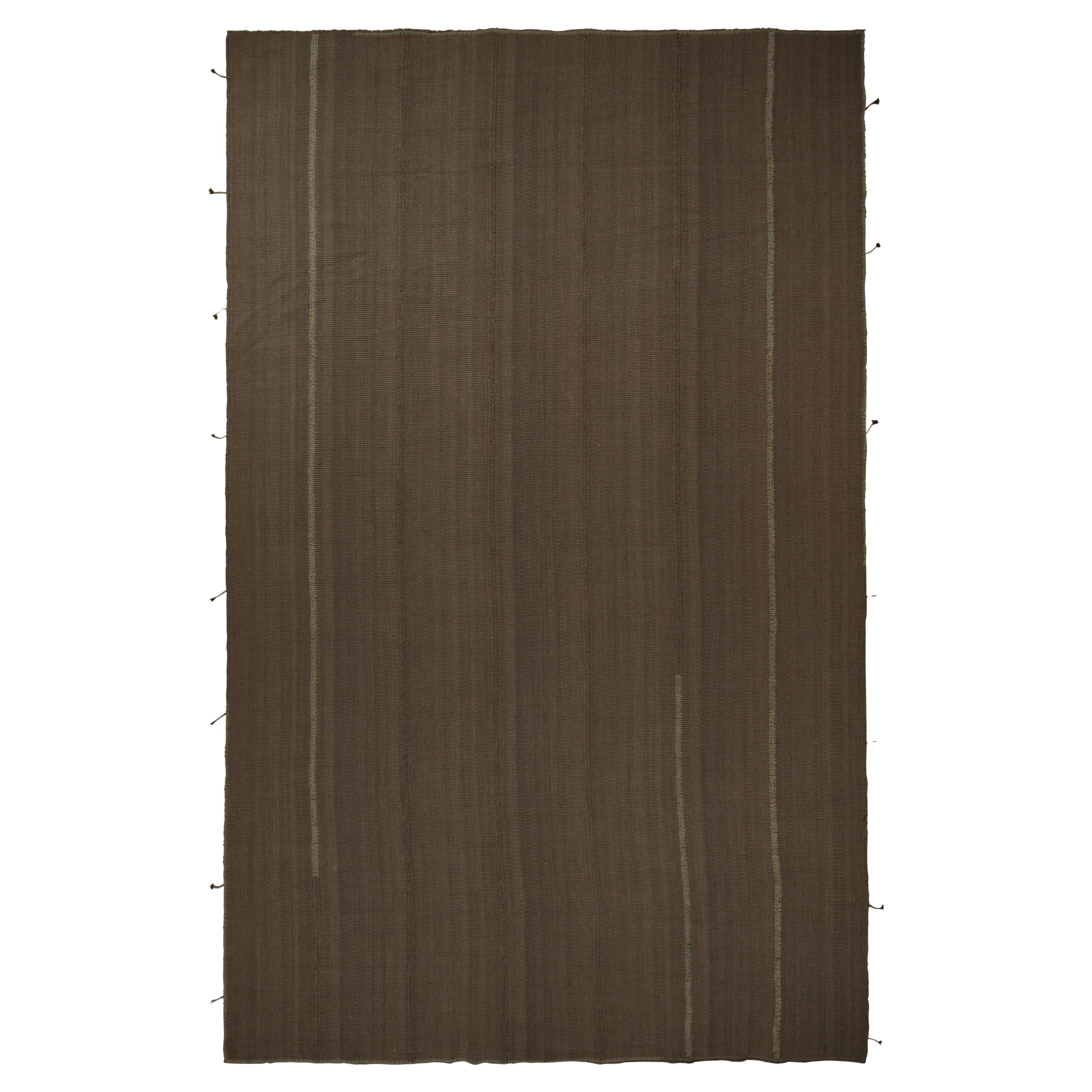 Rug & Kilim’s Contemporary Oversized Kilim in Brown with Muted Stripes For Sale