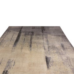 Rug & Kilim's Contemporary Paint Strokes Weißer und grauer Teppich aus Wolle und Seide